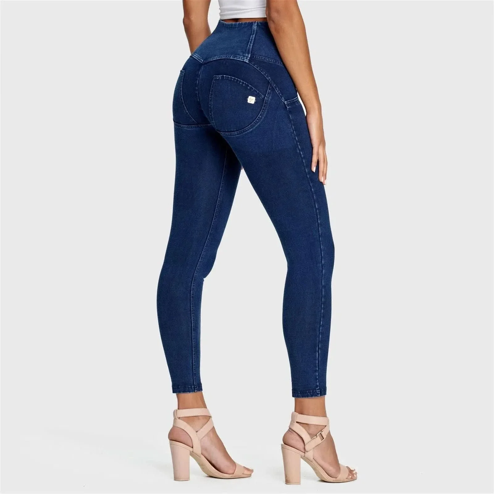 WRUP Denim - 3 Button High Waisted - Ankle Length - Dark Blue + Blue Stitching - Image 8