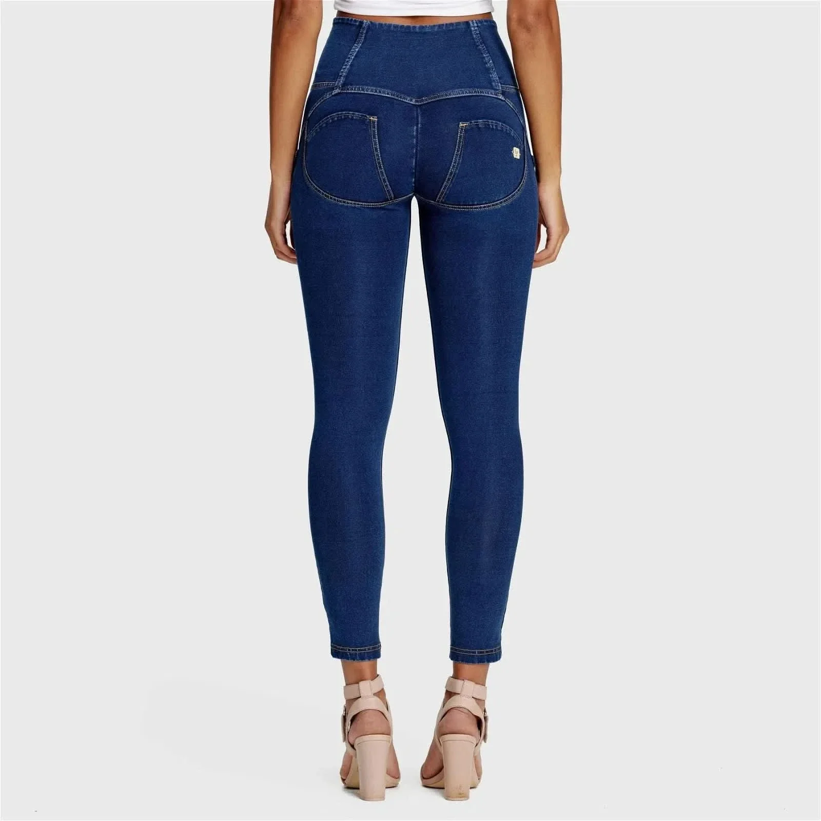 WRUP Denim - 3 Button High Waisted - Ankle Length - Dark Blue + Yellow Stitching - Image 4