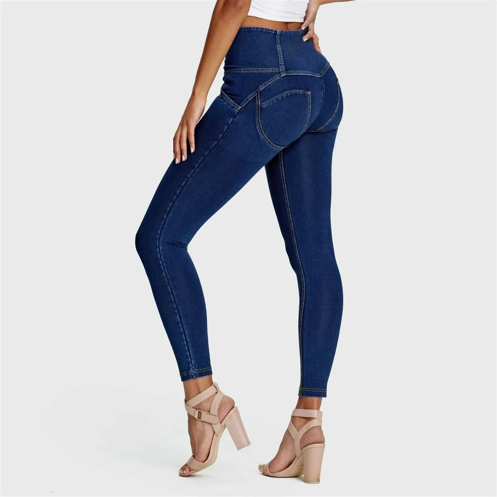 WRUP Denim - 3 Button High Waisted - Ankle Length - Dark Blue + Yellow Stitching - Image 6