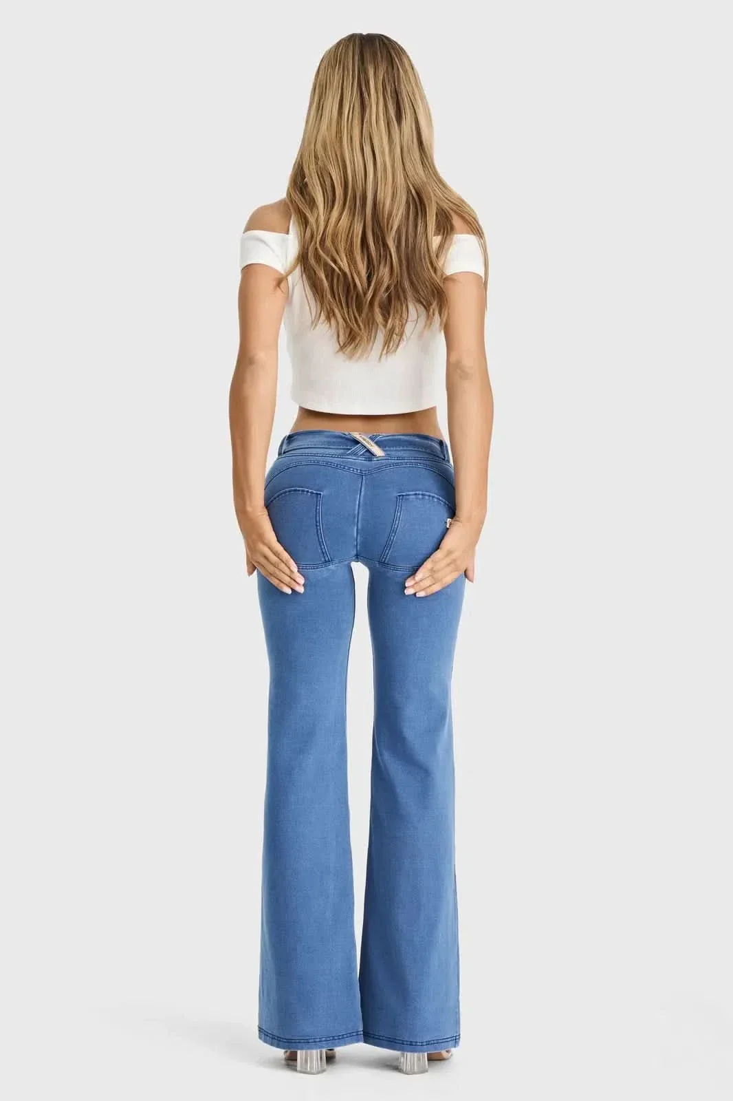 WRUP Denim - Belted Low Rise - Flare - Light Blue + Blue Stitching - Image 4