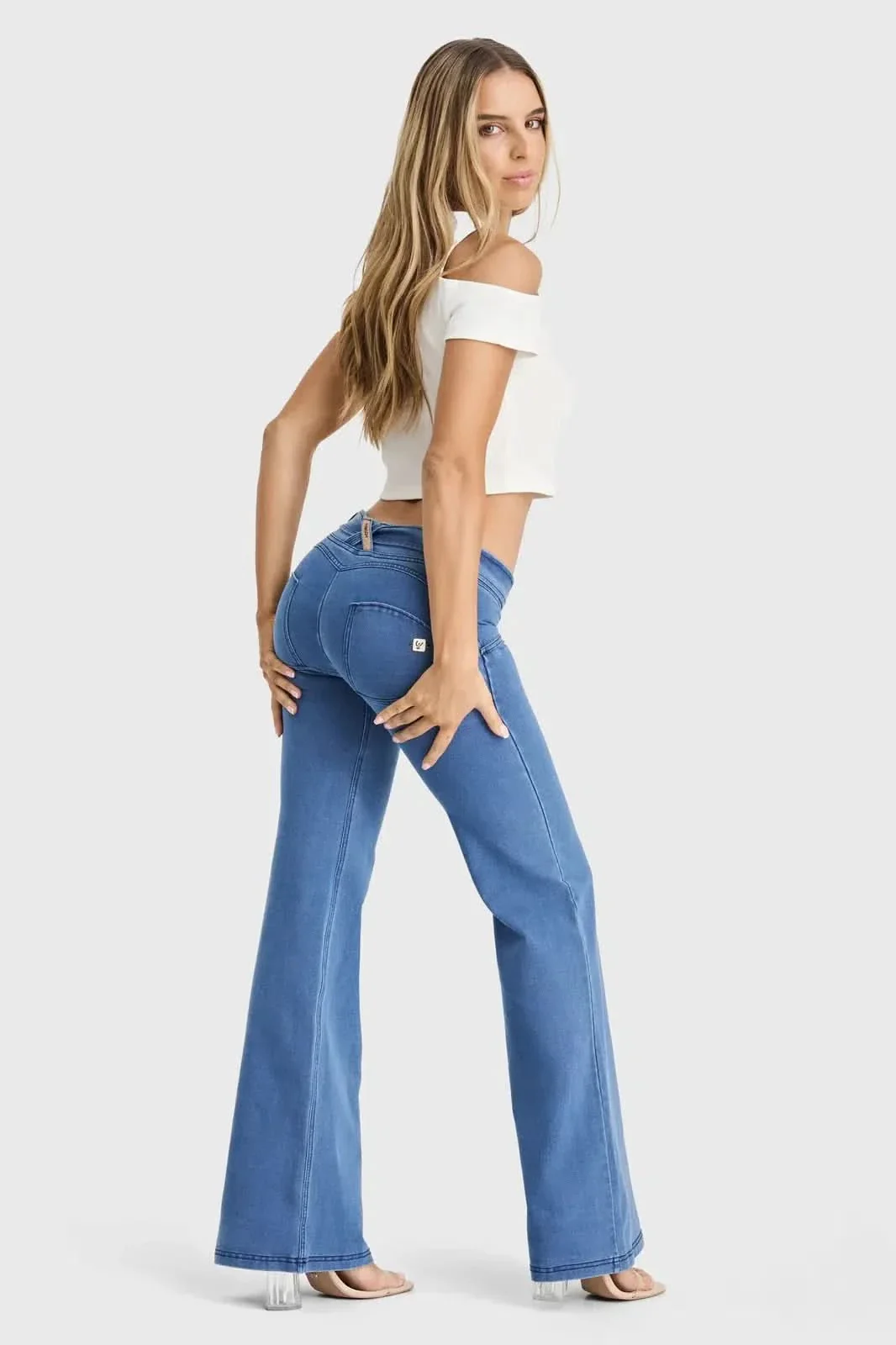 WRUP Denim - Belted Low Rise - Flare - Light Blue + Blue Stitching - Image 5