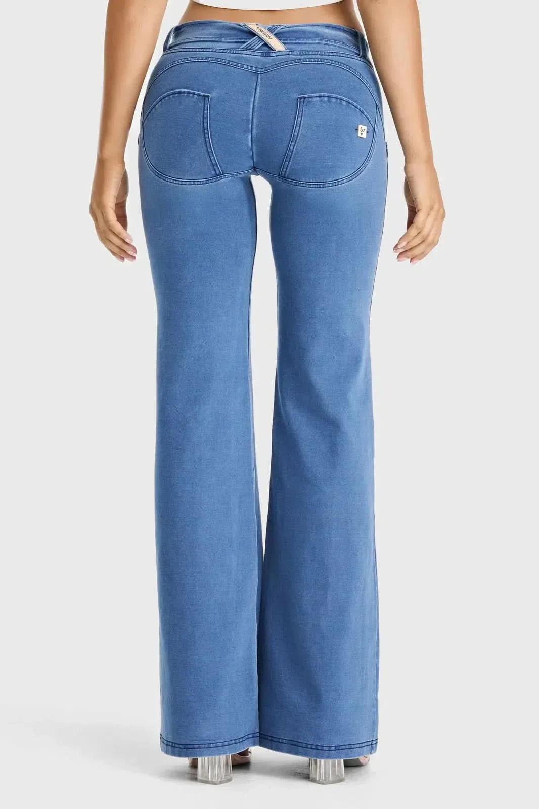 WRUP Denim - Belted Low Rise - Flare - Light Blue + Blue Stitching - Image 7