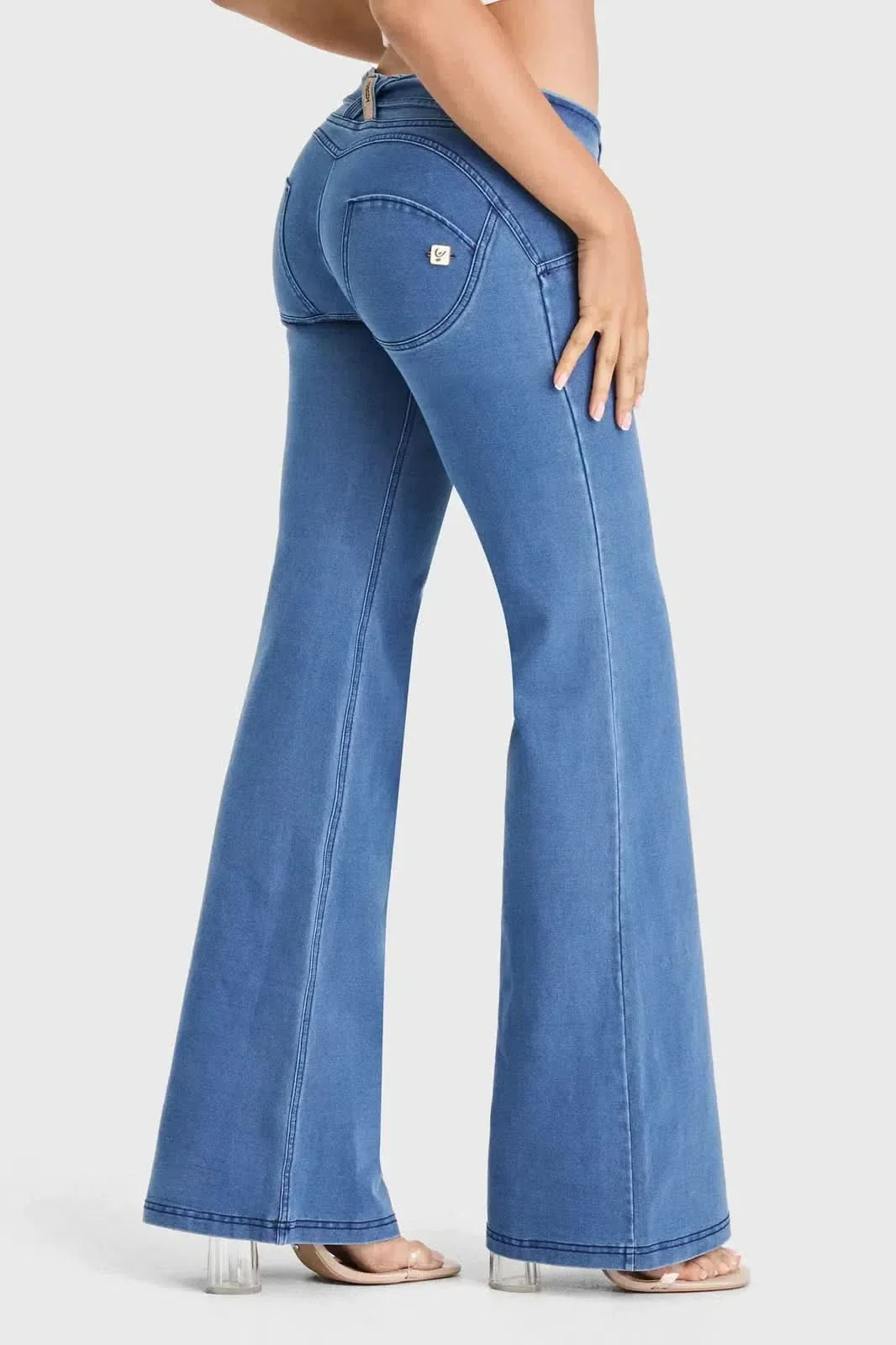 WRUP Denim - Belted Low Rise - Flare - Light Blue + Blue Stitching - Image 9