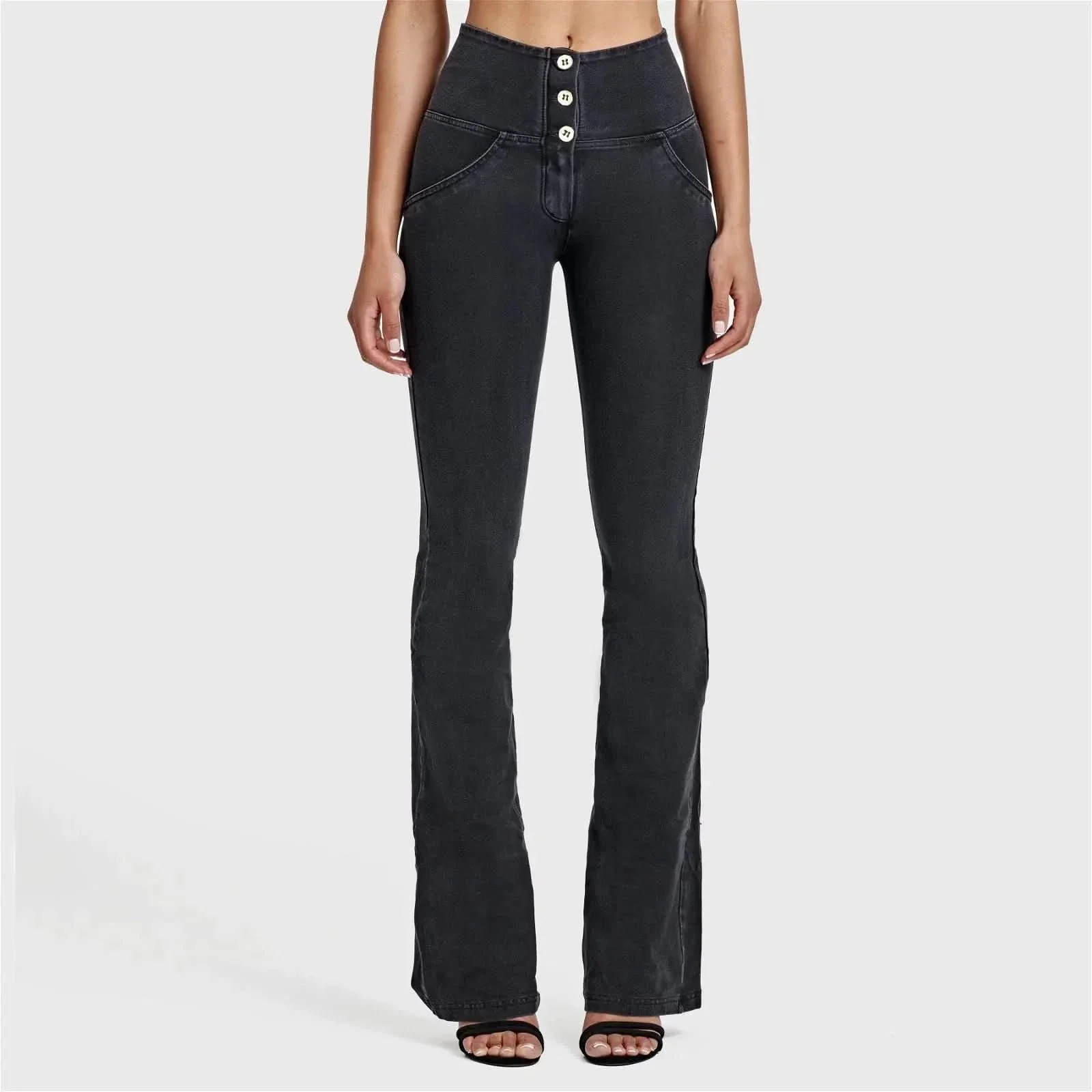 WRUP Denim - High Waisted - Bell Bottom Flare - Black + Black Stitching - Image 11