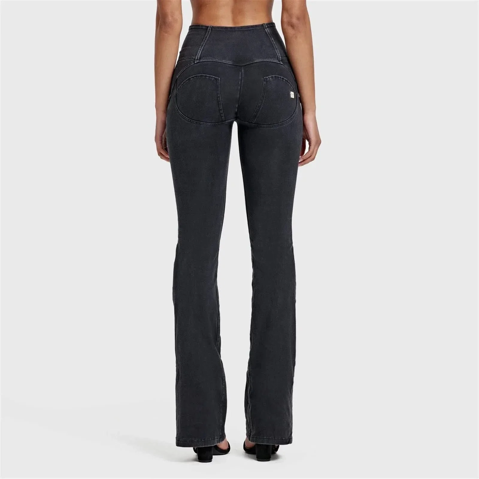 WRUP Denim - High Waisted - Bell Bottom Flare - Black + Black Stitching - Image 12