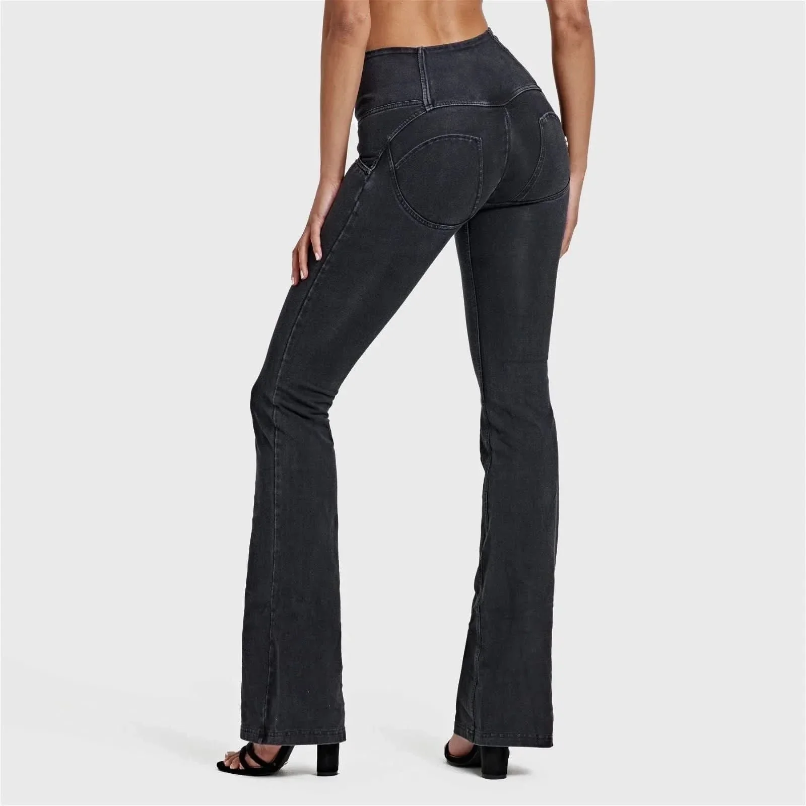 WRUP Denim - High Waisted - Bell Bottom Flare - Black + Black Stitching - Image 13