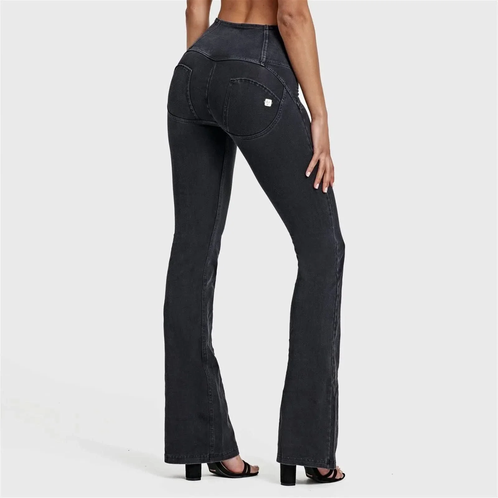 WRUP Denim - High Waisted - Bell Bottom Flare - Black + Black Stitching - Image 5