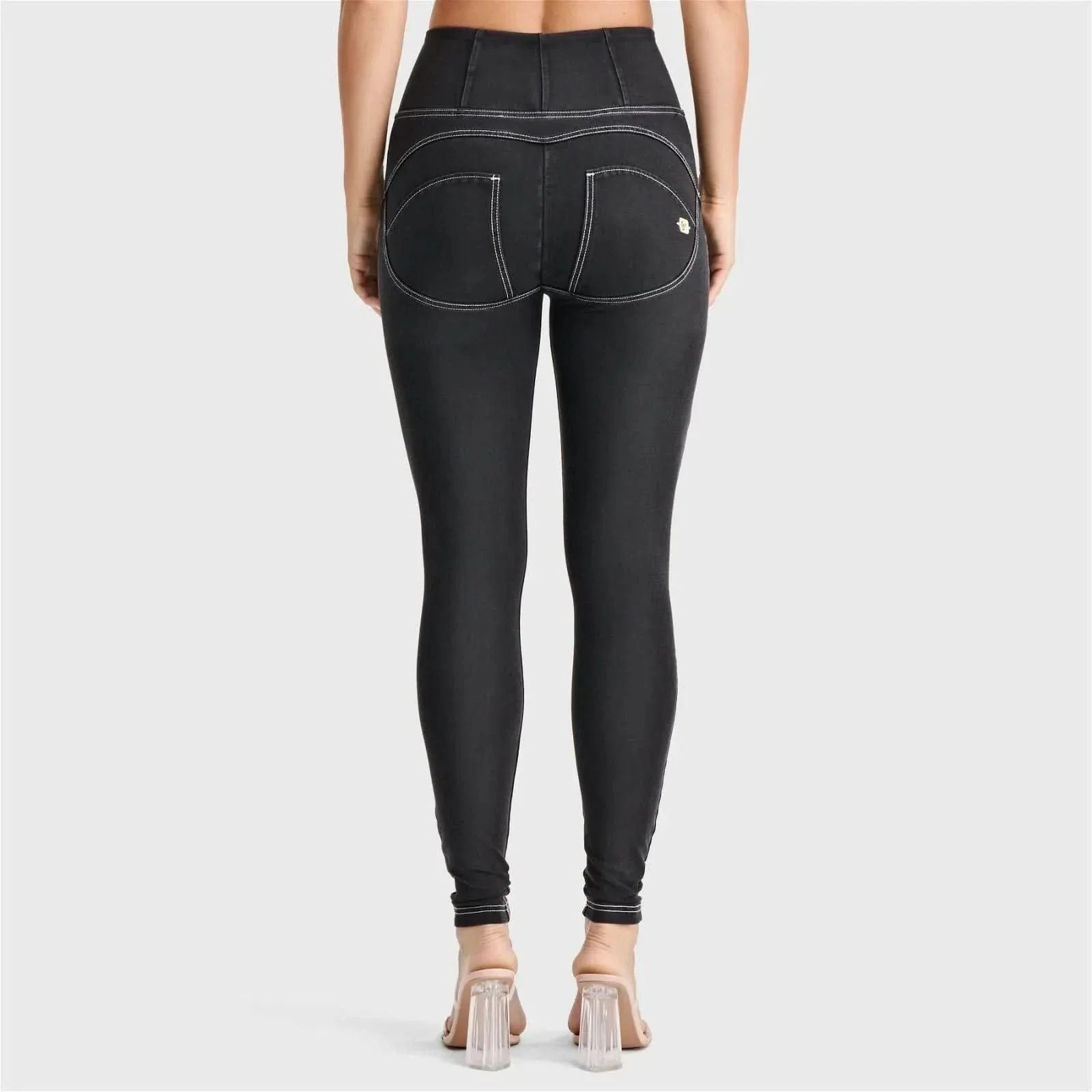 WRUP Denim - High Waisted - Full Length - Black + White Stitching - Image 2