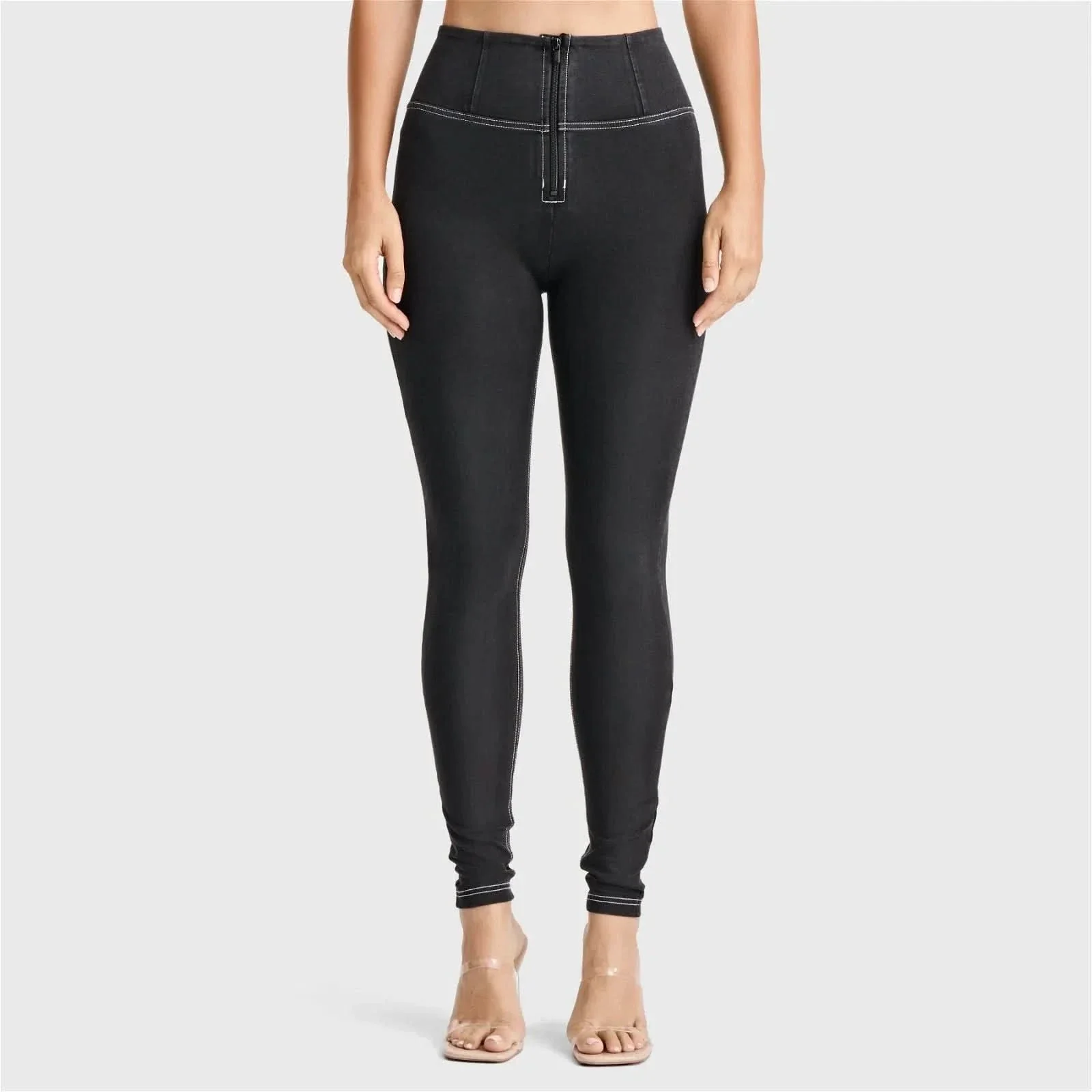 WRUP Denim - High Waisted - Full Length - Black + White Stitching - Image 3