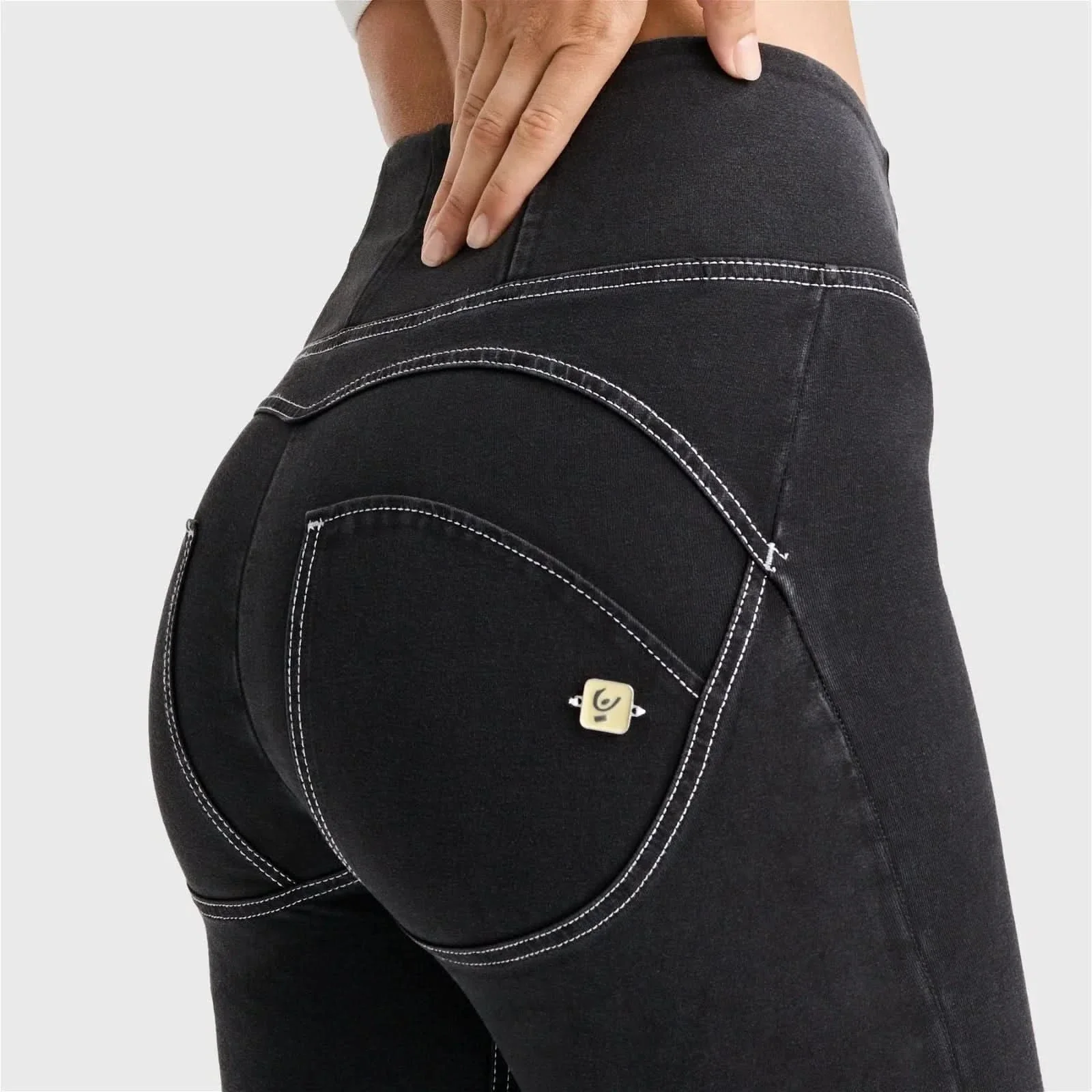 WRUP Denim - High Waisted - Full Length - Black + White Stitching - Image 5