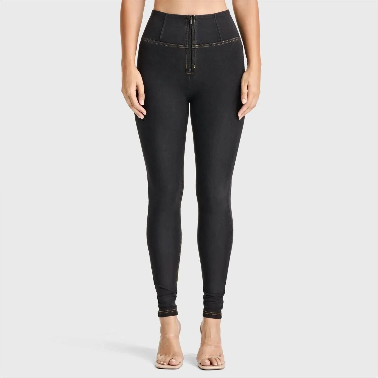 WRUP Denim - High Waisted - Full Length - Black + Yellow Stitching - Image 3