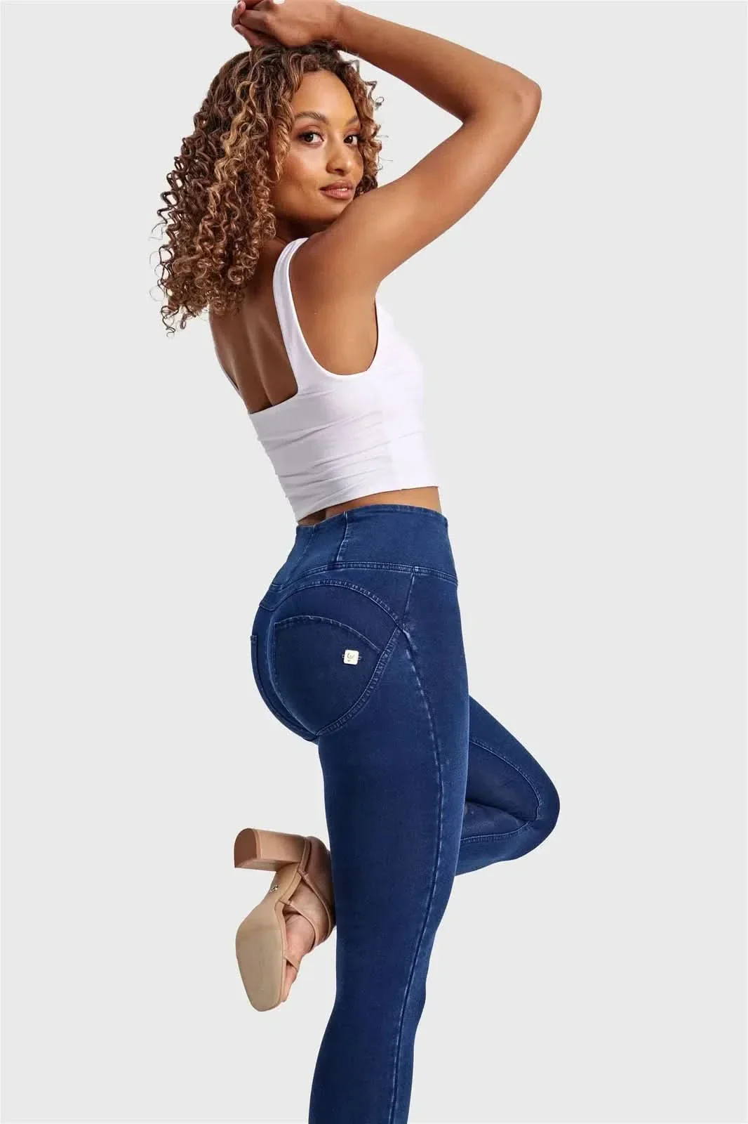 WRUP Denim - High Waisted - Full Length - Dark Blue + Blue Stitching - Image 3