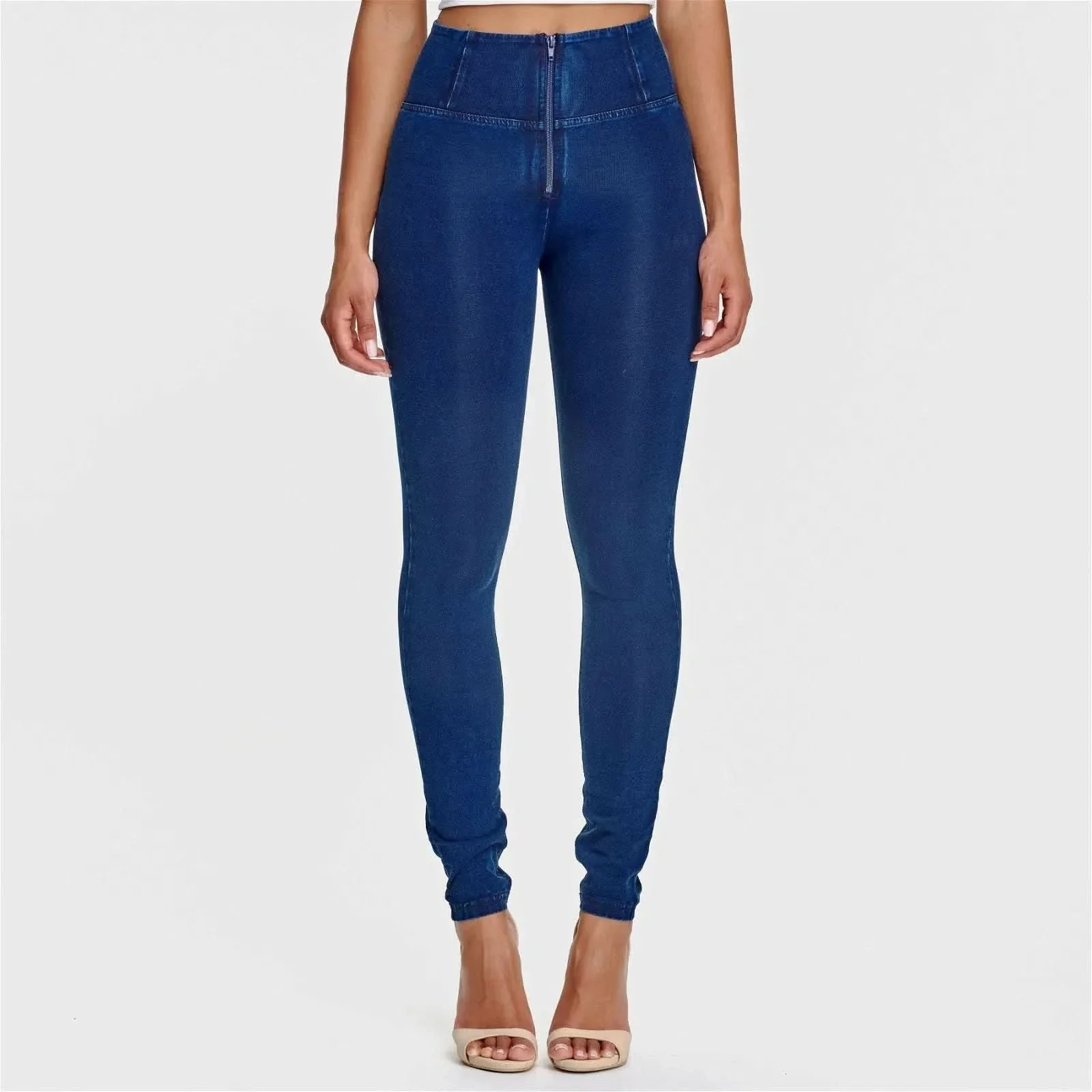 WRUP Denim - High Waisted - Full Length - Dark Blue + Blue Stitching - Image 4