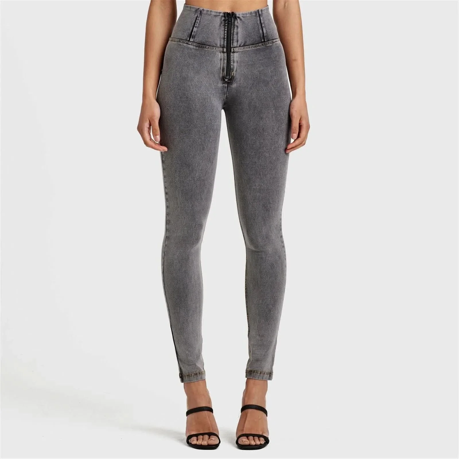 WRUP Denim - High Waisted - Full Length - Grey + Yellow Stitching - Image 7