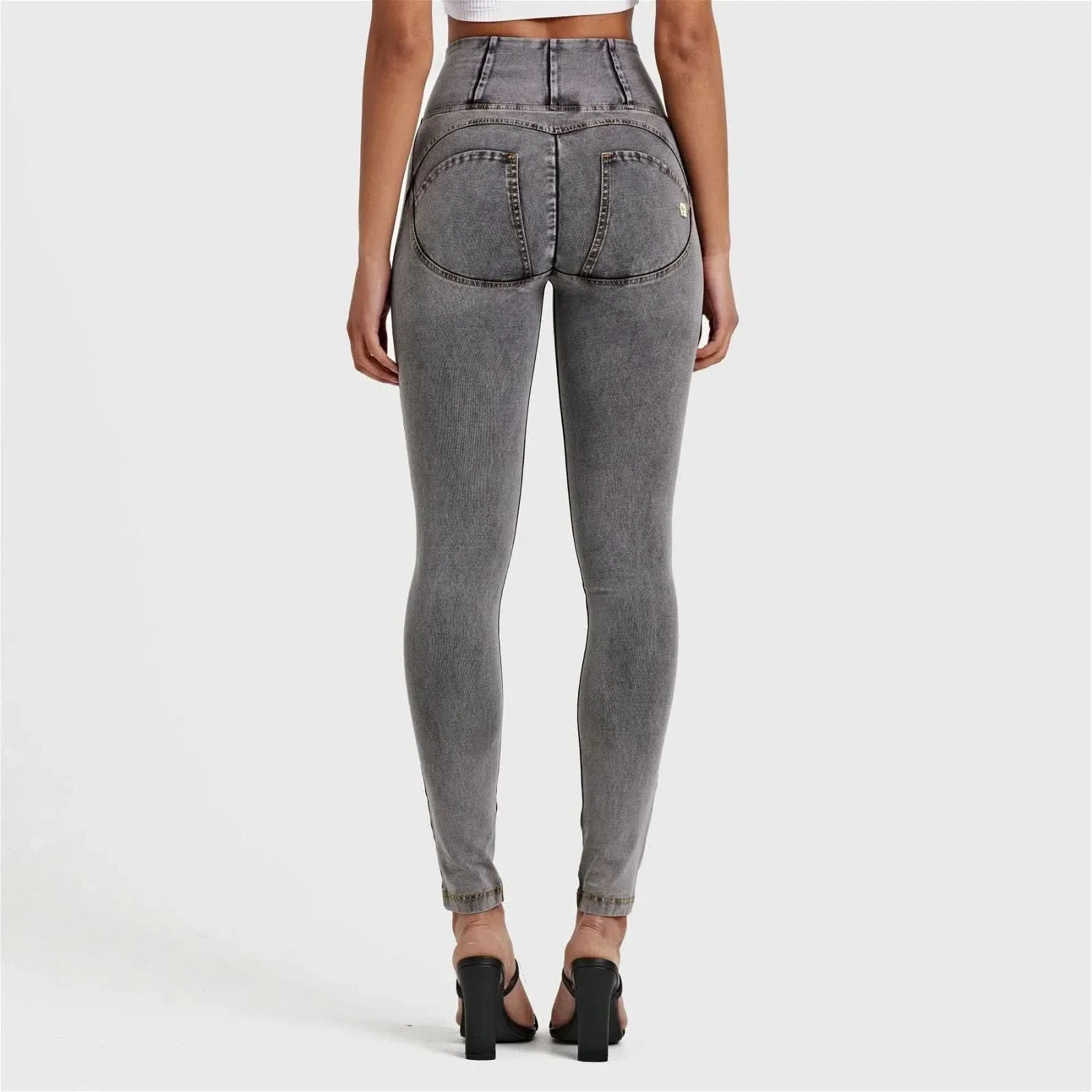 WRUP Denim - High Waisted - Full Length - Grey + Yellow Stitching - Image 8