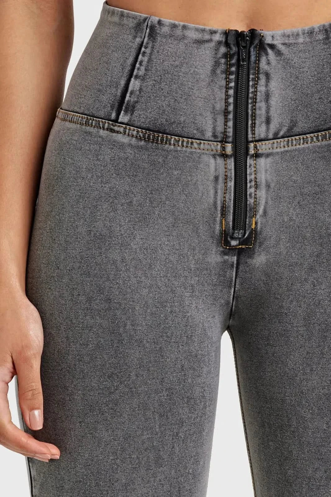 WRUP Denim - High Waisted - Full Length - Grey + Yellow Stitching - Image 9