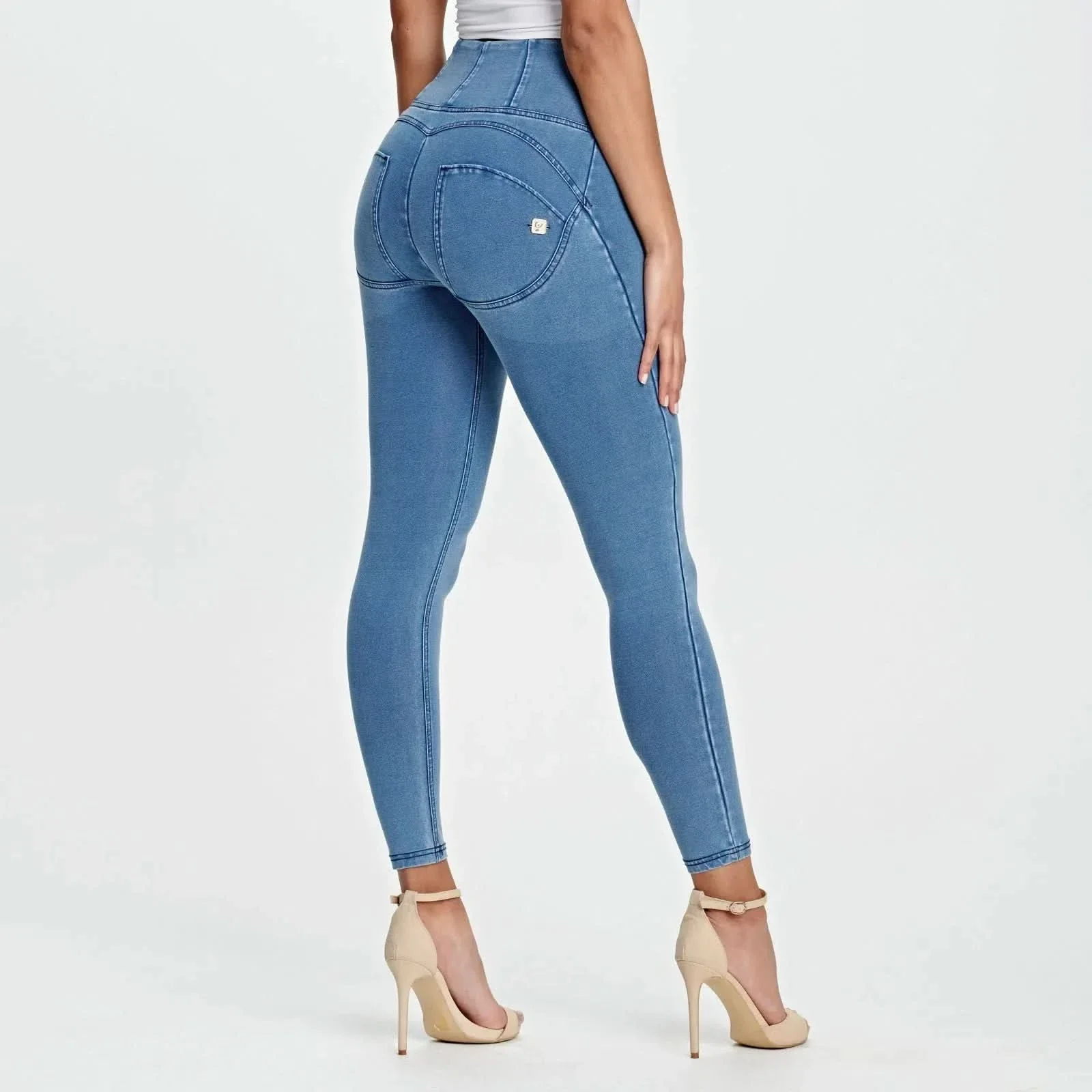 WRUP Denim - High Waisted - Full Length - Light Blue + Blue Stitching - Image 3
