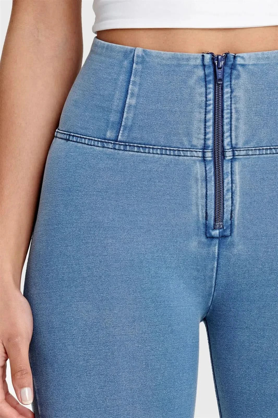 WRUP Denim - High Waisted - Full Length - Light Blue + Blue Stitching - Image 5