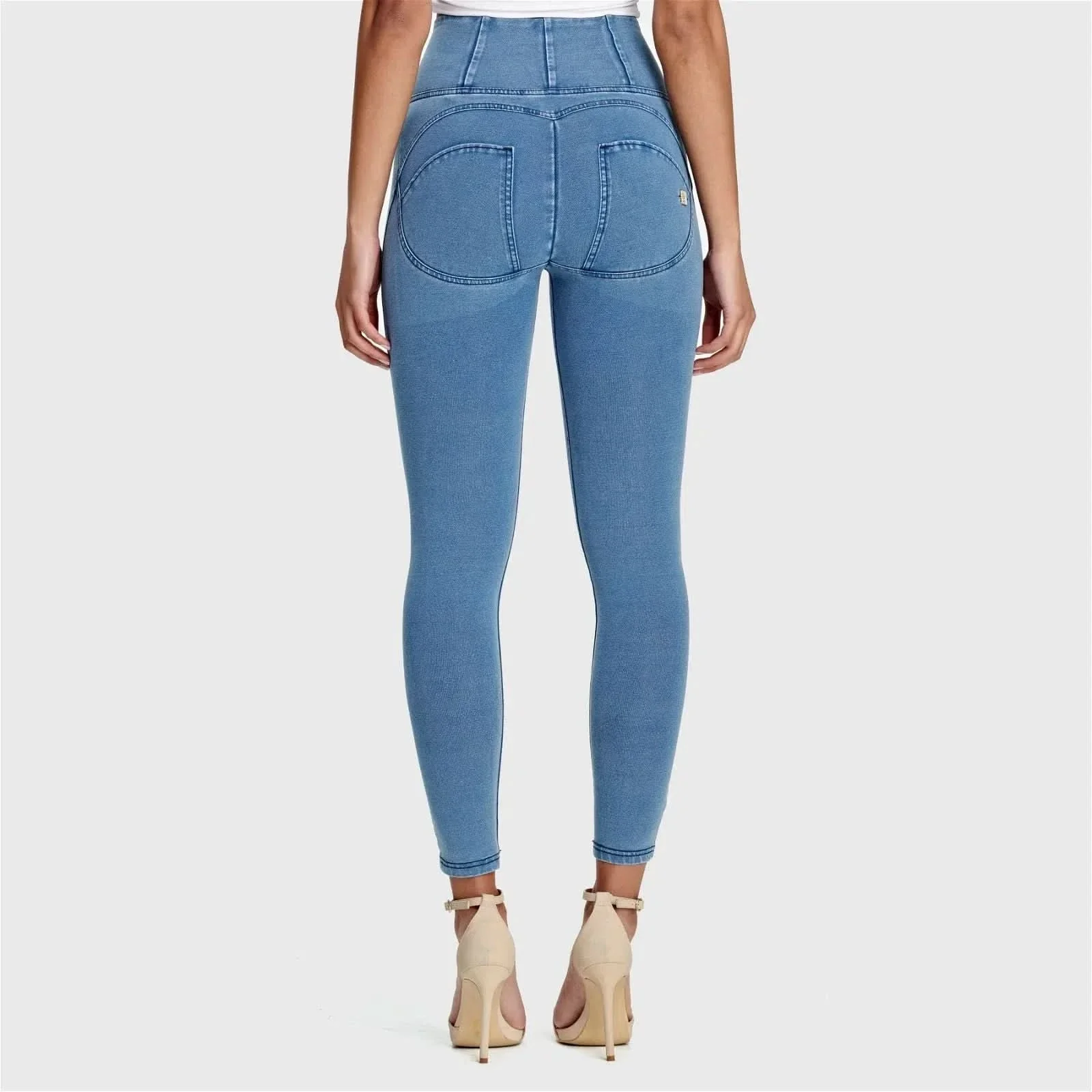 WRUP Denim - High Waisted - Full Length - Light Blue + Blue Stitching - Image 7