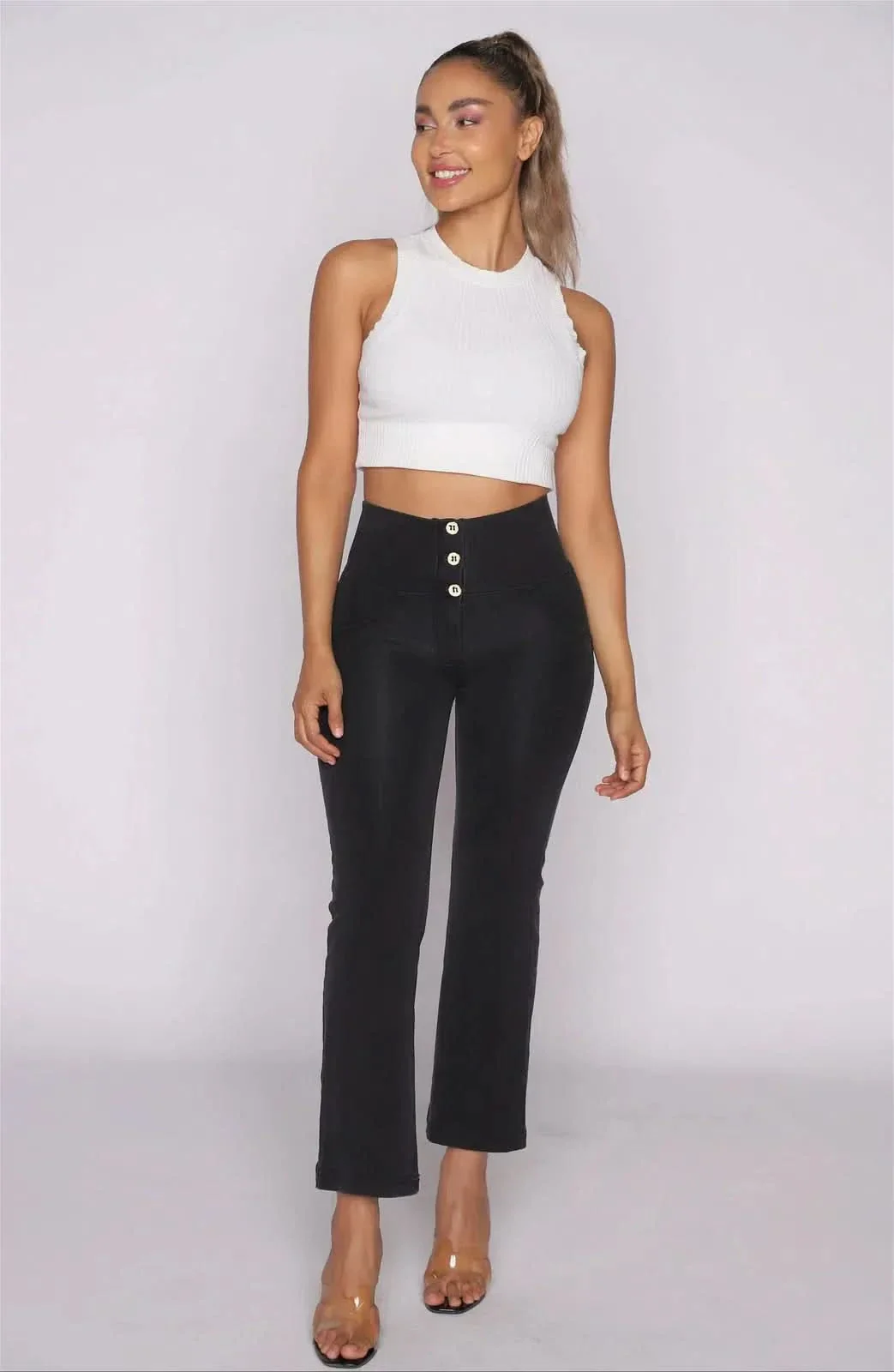 WRUP Denim - High Waisted - Kick Flare - Black + Black Stitching - Image 4