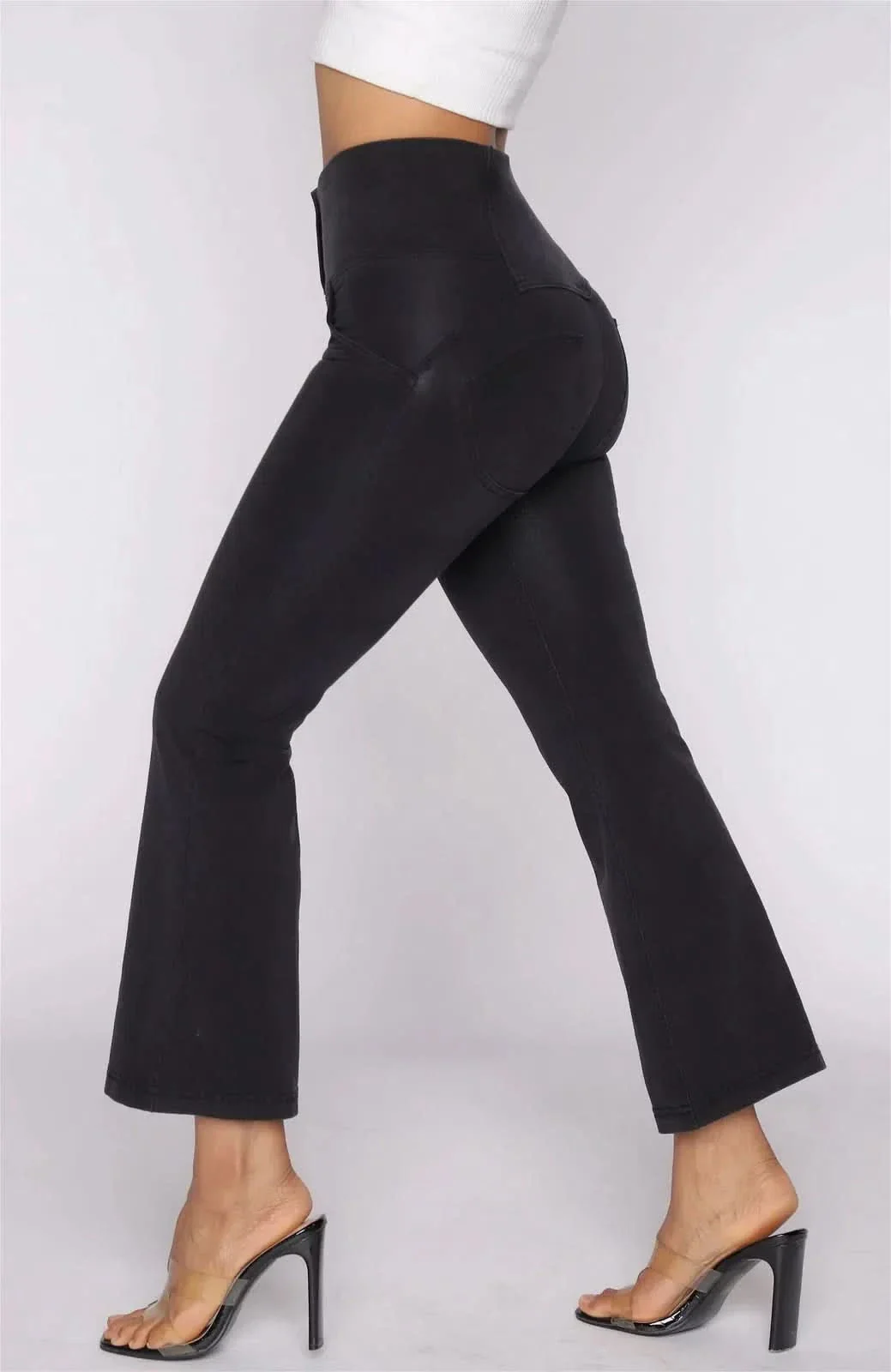 WRUP Denim - High Waisted - Kick Flare - Black + Black Stitching - Image 6