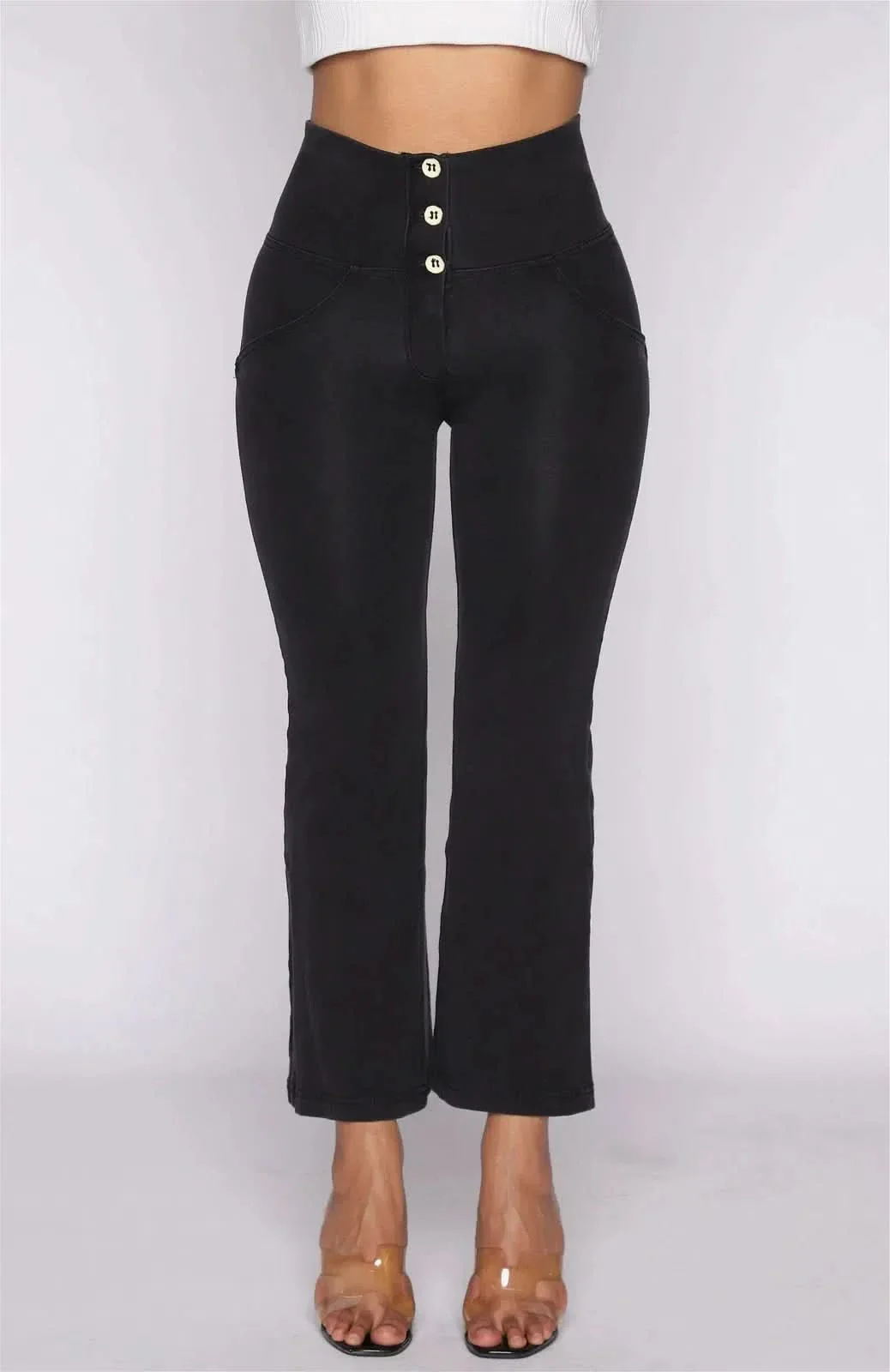 WRUP Denim - High Waisted - Kick Flare - Black + Black Stitching - Image 7