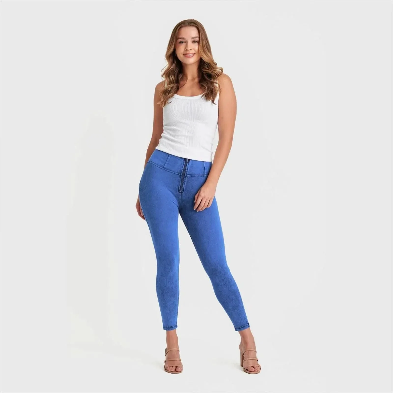 WRUP Denim - High Waisted - Ankle Length - Cobalt Blue + Blue Stitching - Image 5