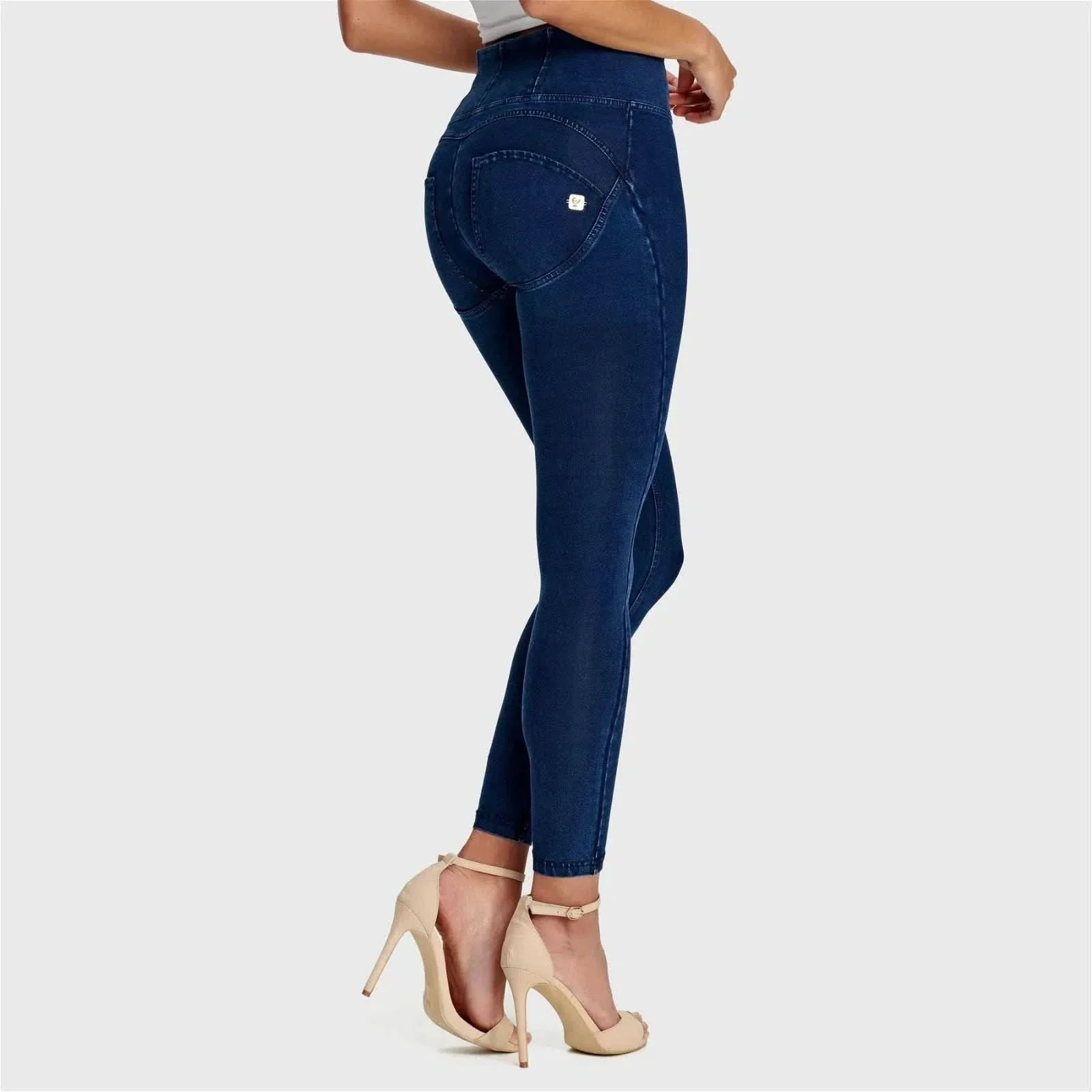 WRUP Denim - High Waisted - Ankle Length - Dark Blue + Blue Stitching - Image 4