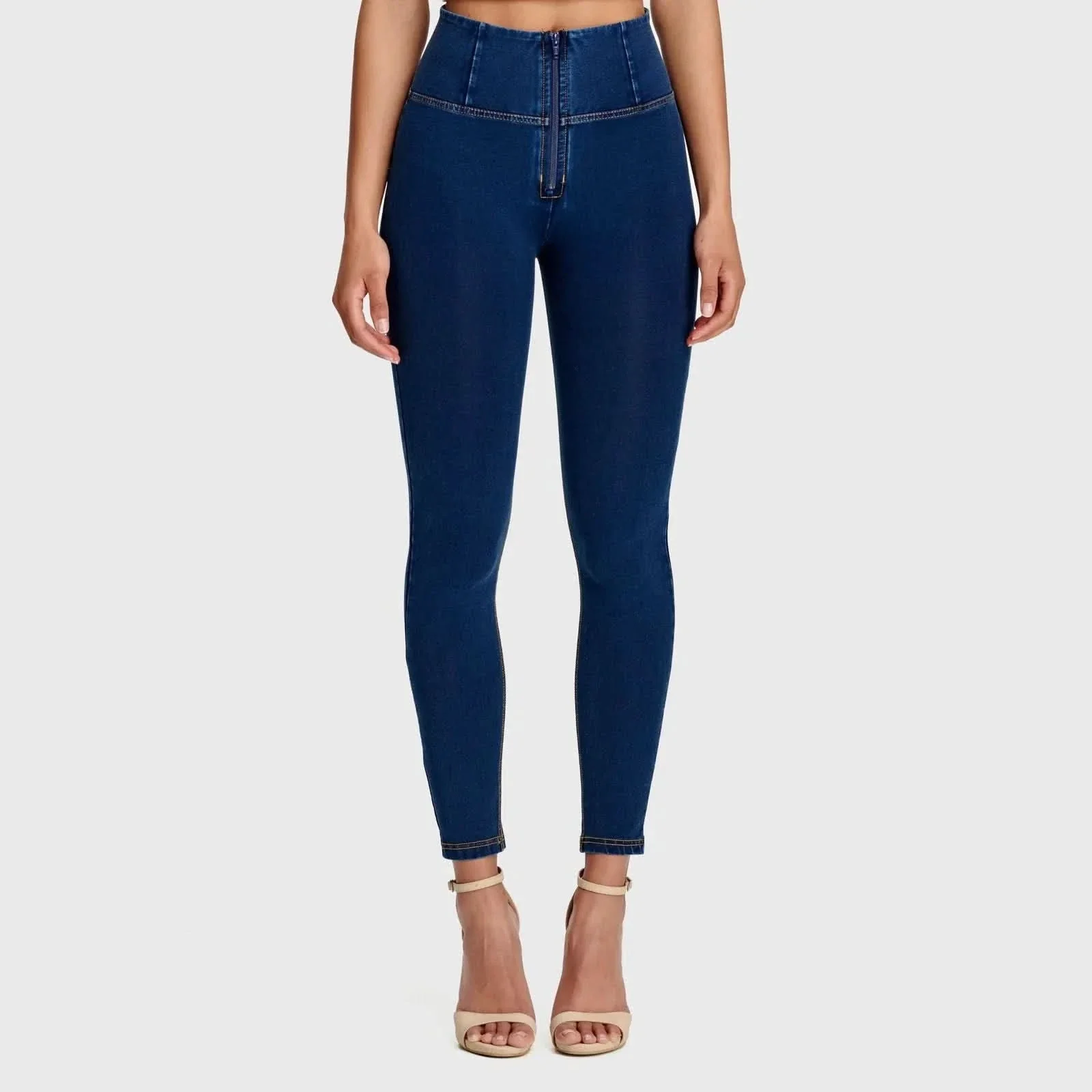 WRUP Denim - High Waisted - Ankle Length - Dark Blue + Yellow Stitching - Image 3