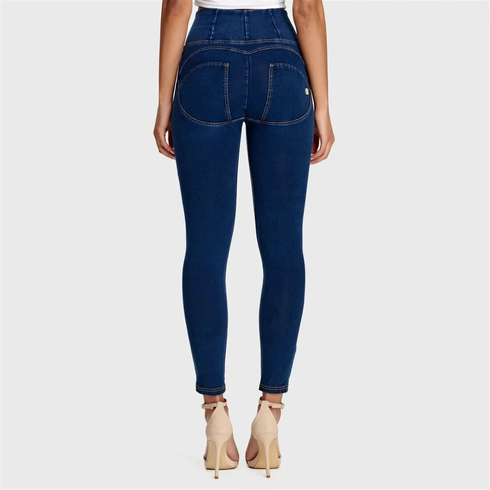 WRUP Denim - High Waisted - Ankle Length - Dark Blue + Yellow Stitching - Image 4