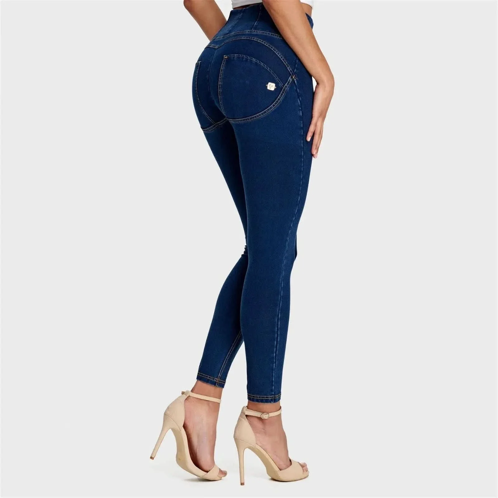 WRUP Denim - High Waisted - Ankle Length - Dark Blue + Yellow Stitching - Image 5
