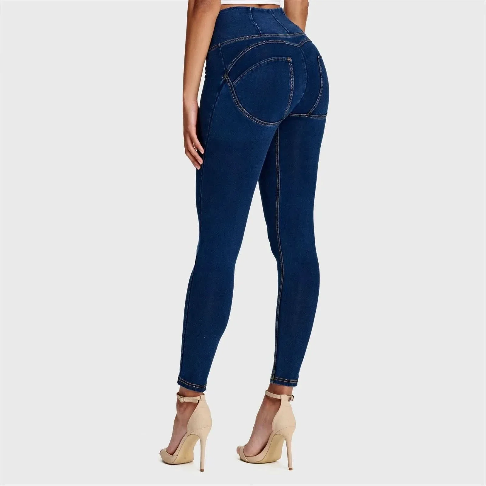 WRUP Denim - High Waisted - Ankle Length - Dark Blue + Yellow Stitching - Image 6