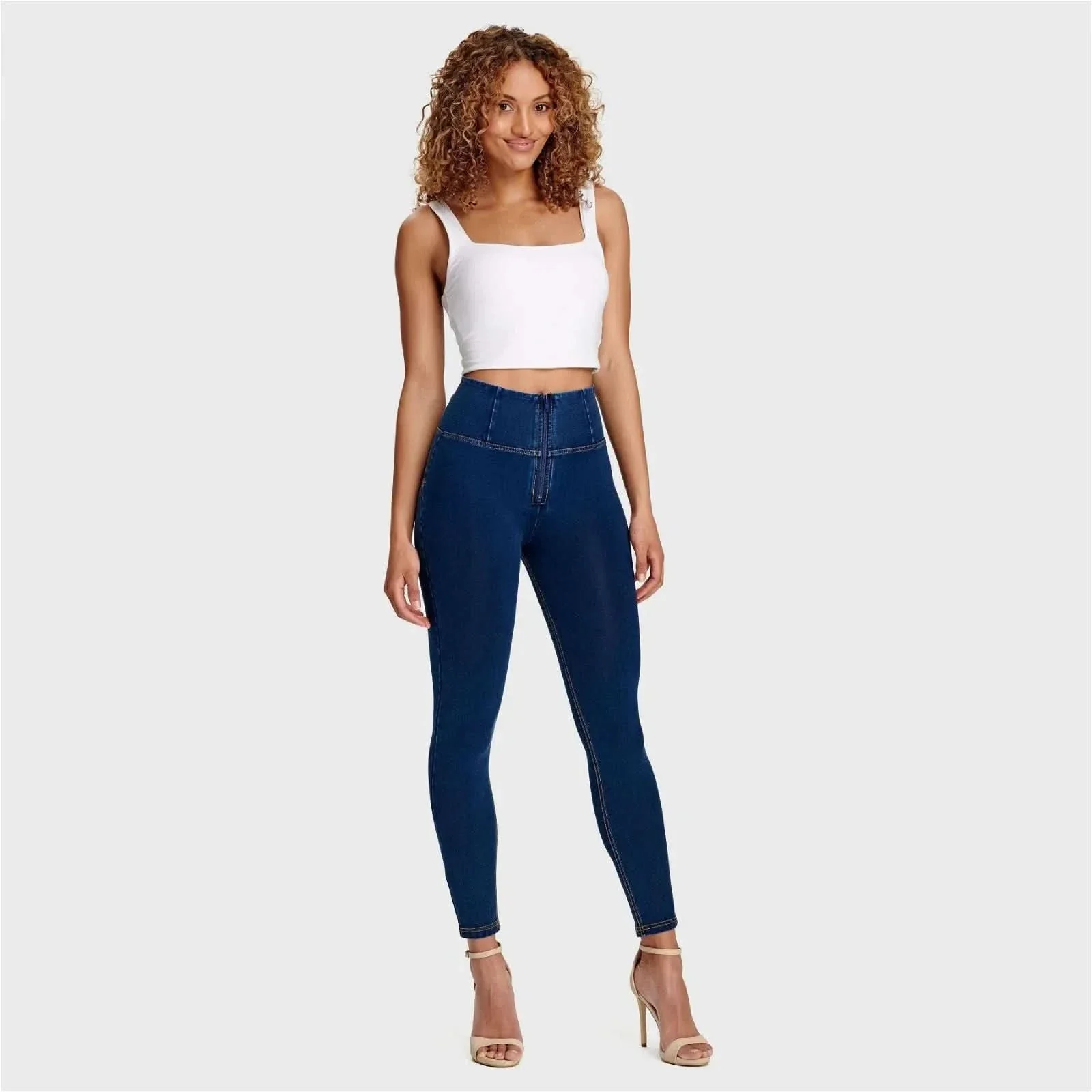 WRUP Denim - High Waisted - Ankle Length - Dark Blue + Yellow Stitching - Image 8