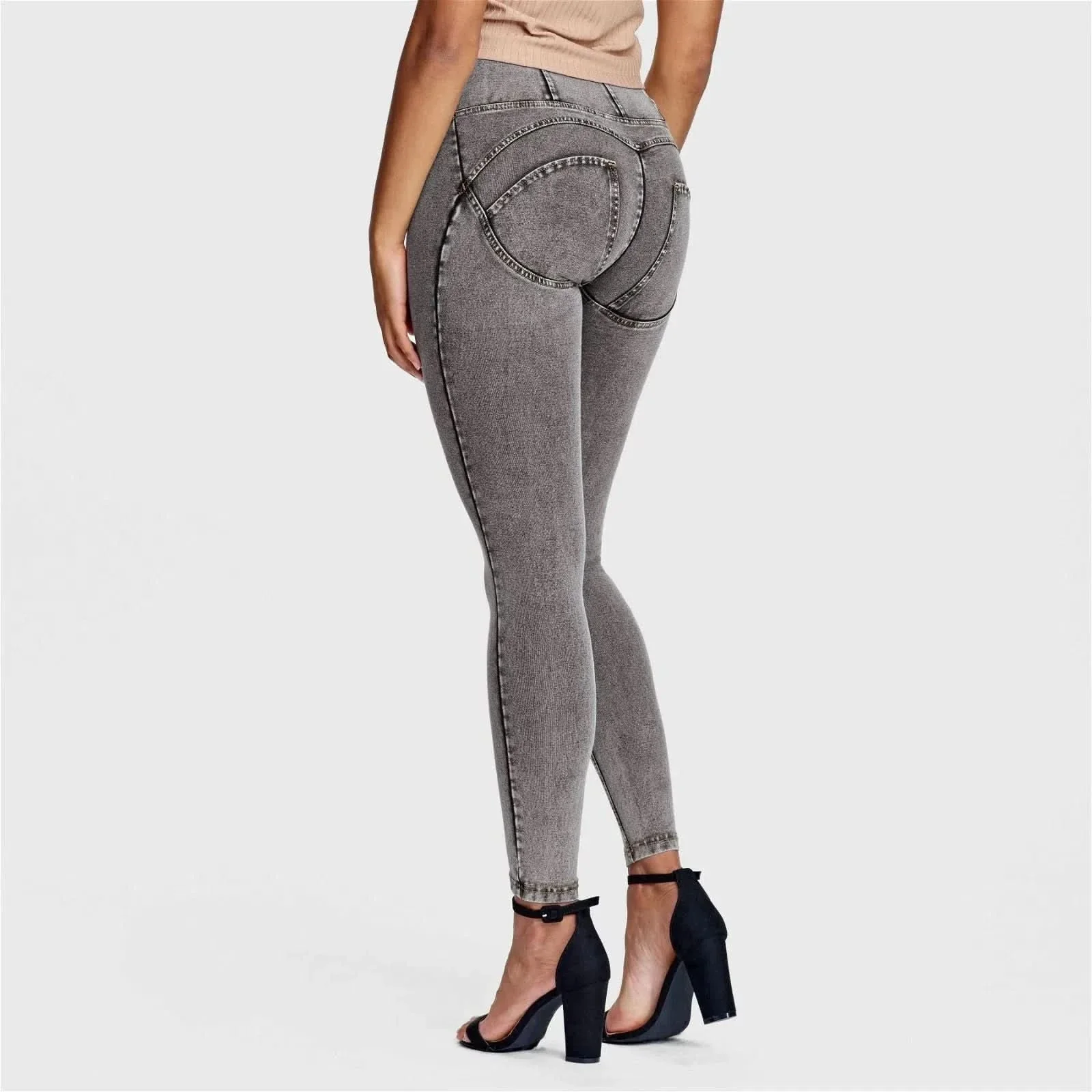 WRUP Denim - High Waisted - Ankle Length - Grey + Yellow Stitching - Image 4
