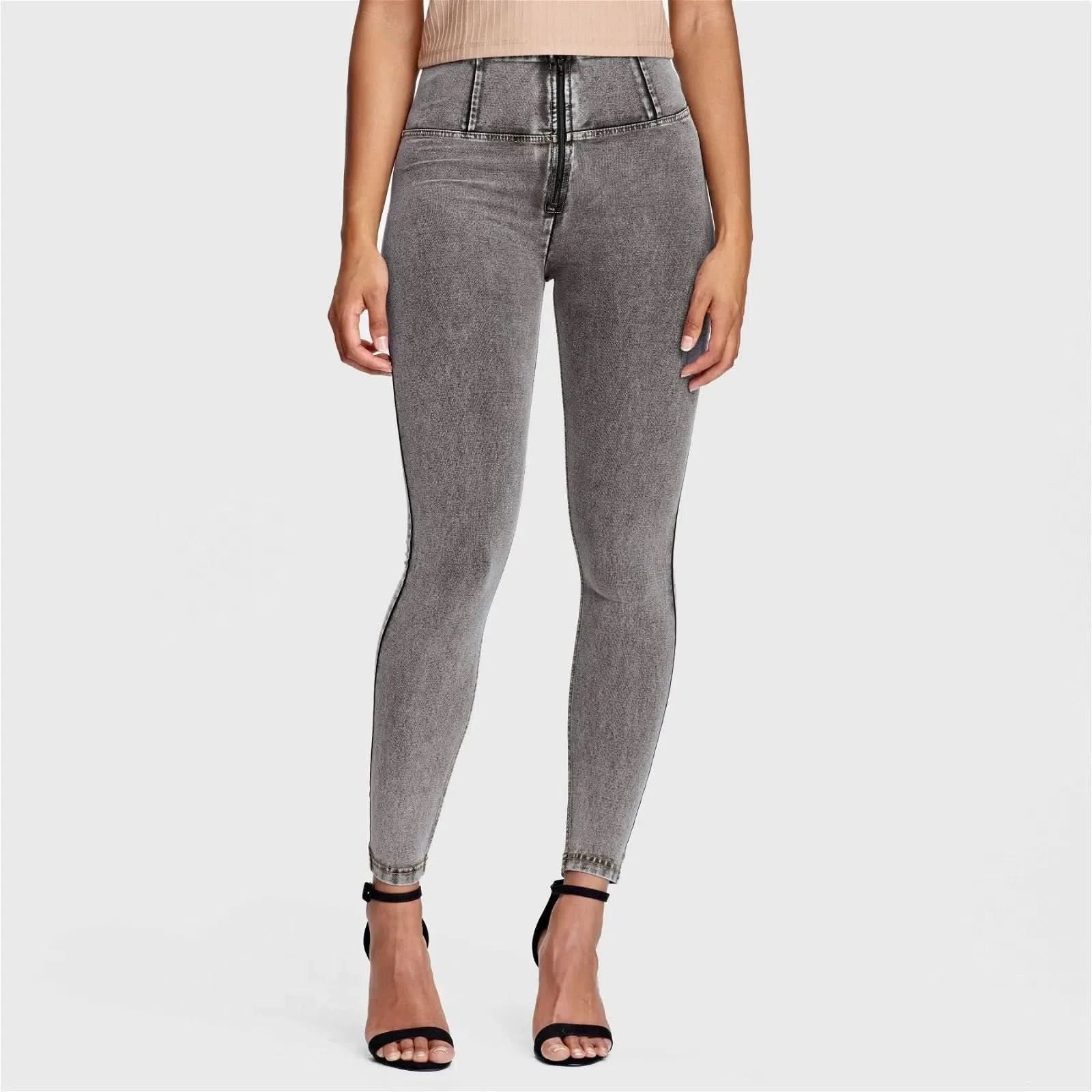 WRUP Denim - High Waisted - Ankle Length - Grey + Yellow Stitching - Image 5
