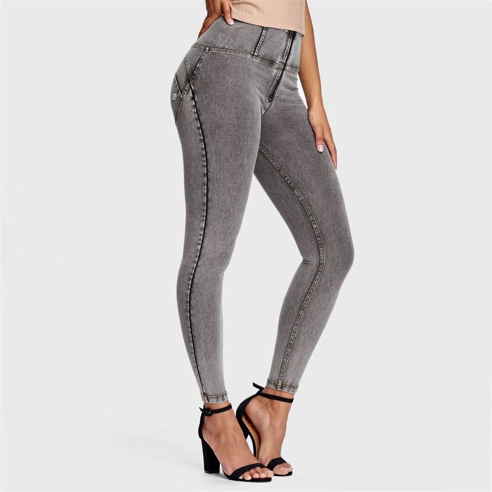 WRUP Denim - High Waisted - Ankle Length - Grey + Yellow Stitching - Image 6