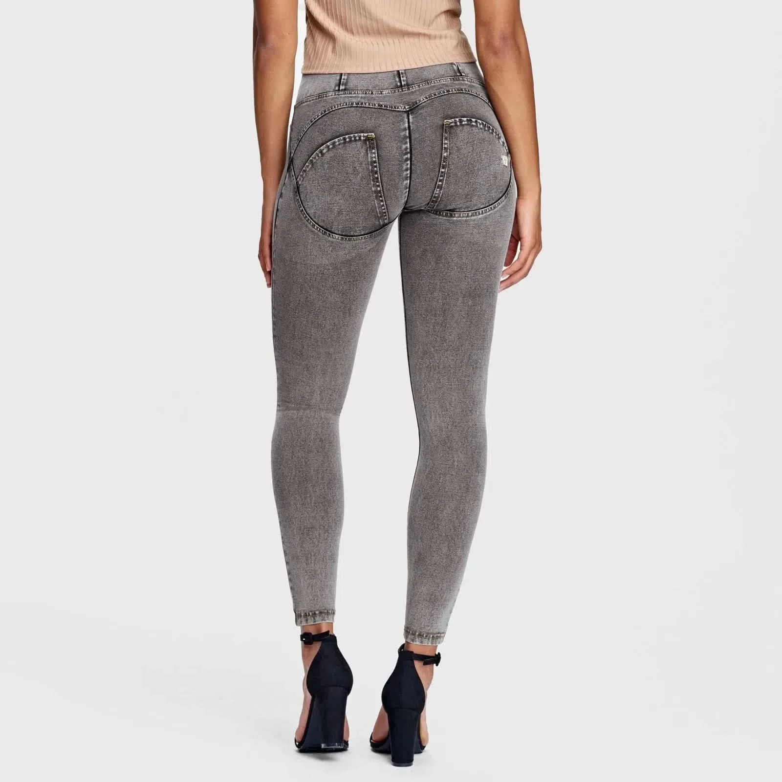 WRUP Denim - High Waisted - Ankle Length - Grey + Yellow Stitching - Image 7