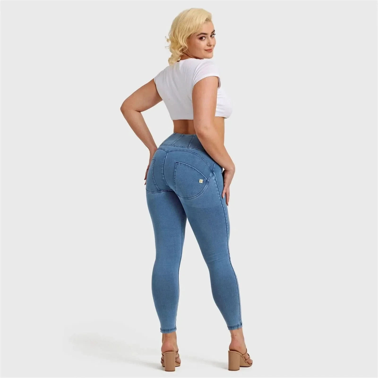 WRUP Denim - High Waisted - Ankle Length - Light Blue + Blue Stitching - Image 6