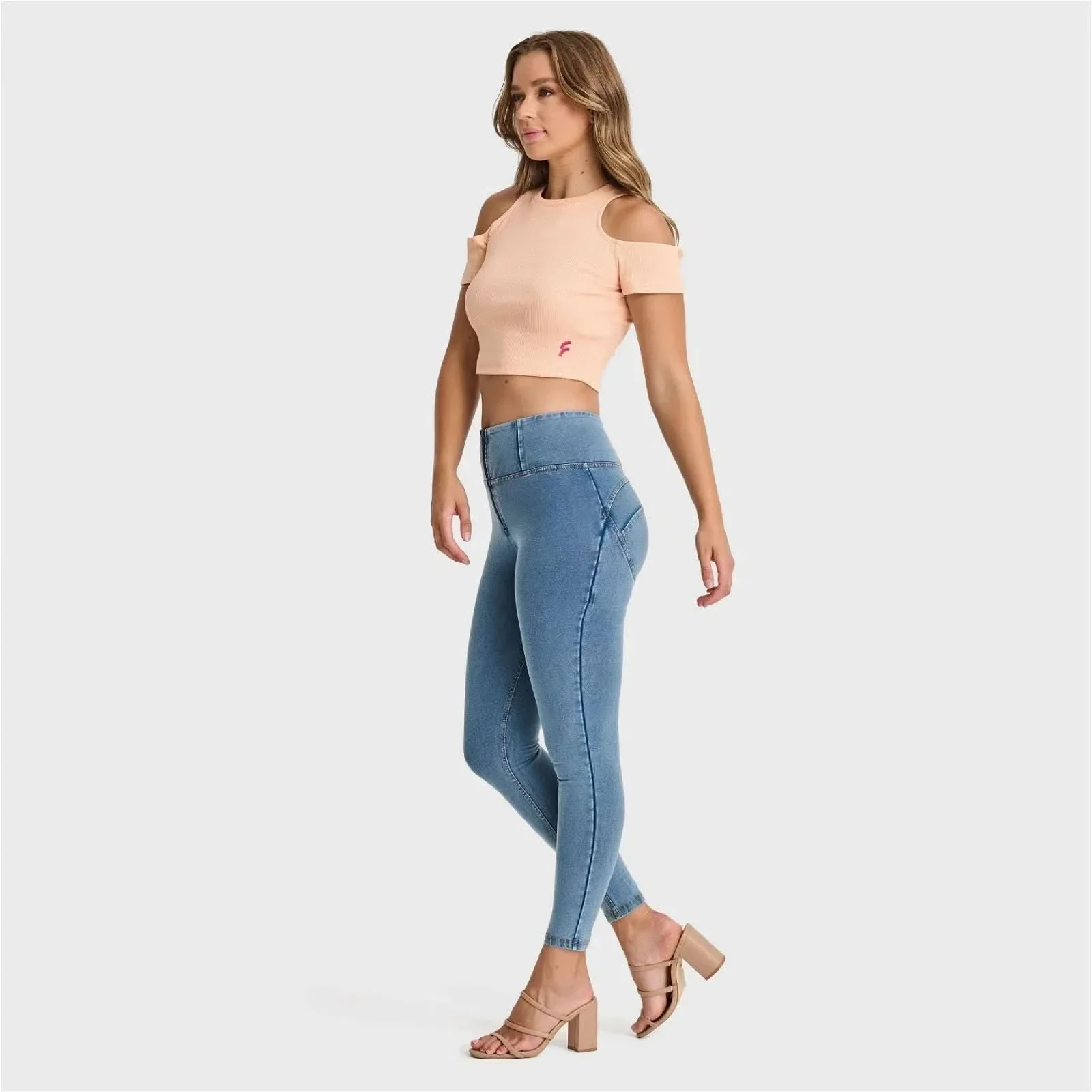 WRUP Denim - High Waisted - Ankle Length - Light Blue + Yellow Stitching - Image 3