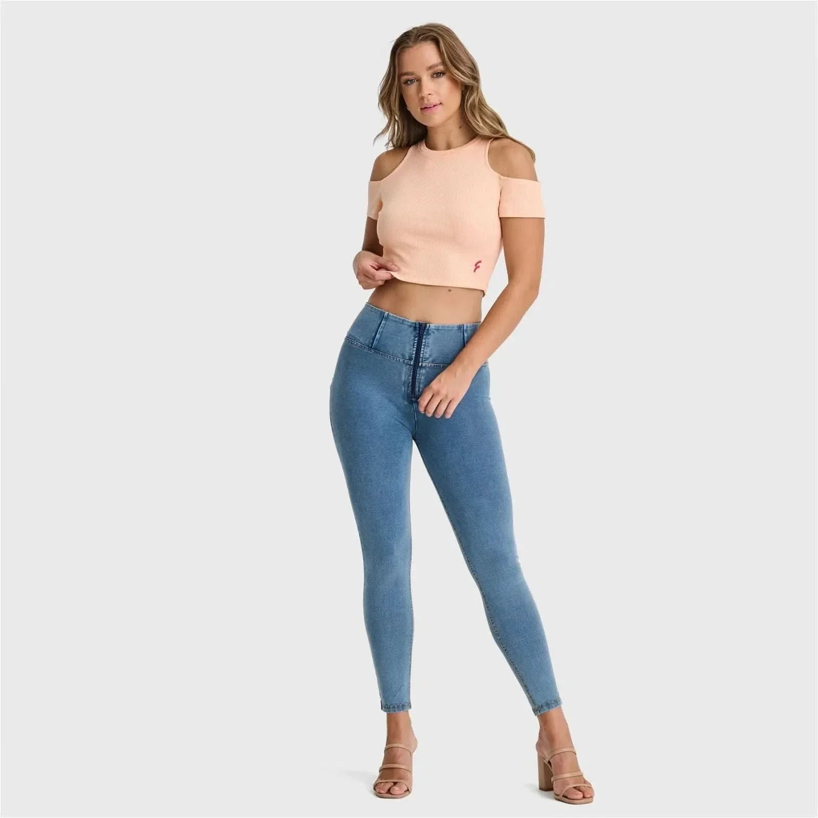 WRUP Denim - High Waisted - Ankle Length - Light Blue + Yellow Stitching - Image 4