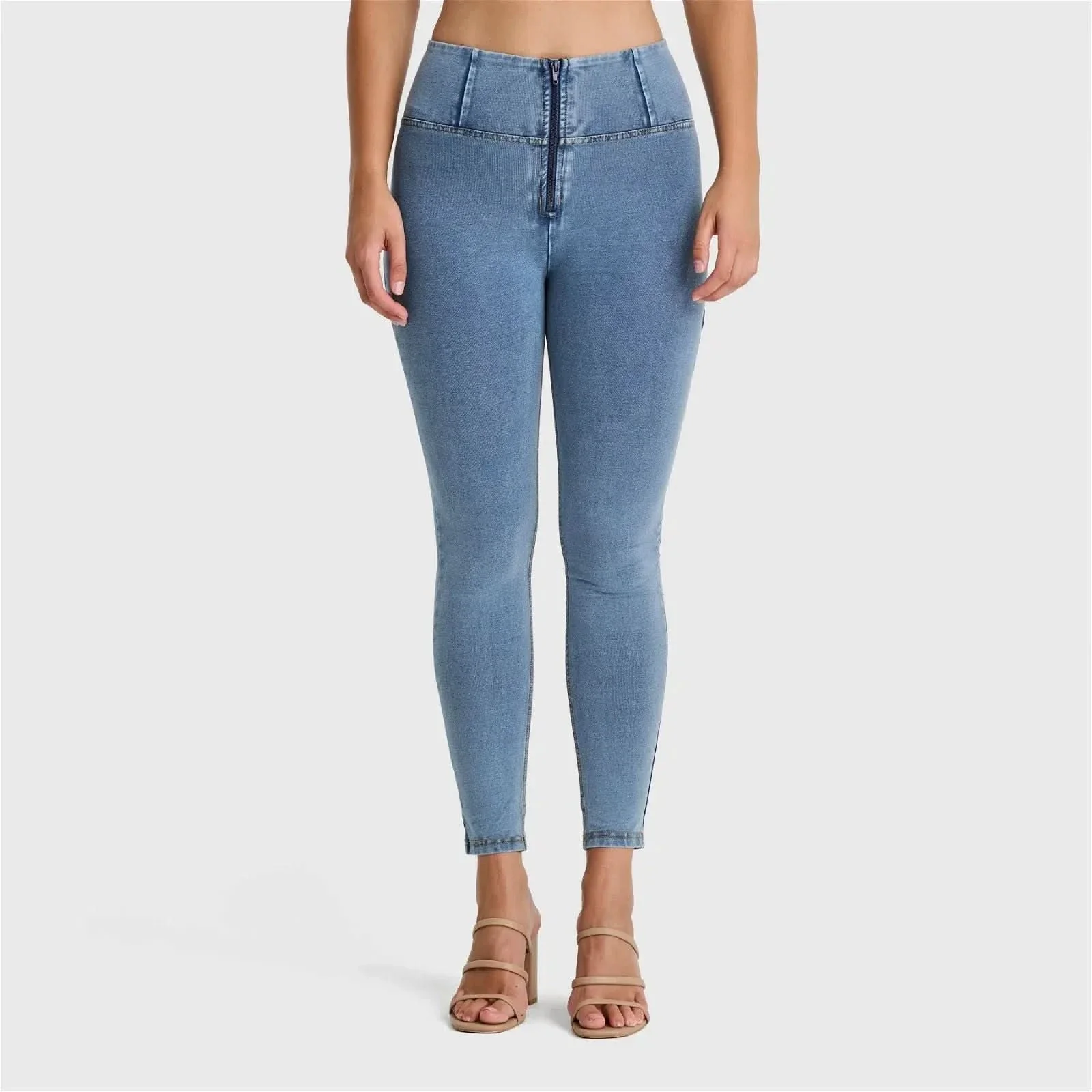 WRUP Denim - High Waisted - Ankle Length - Light Blue + Yellow Stitching - Image 5