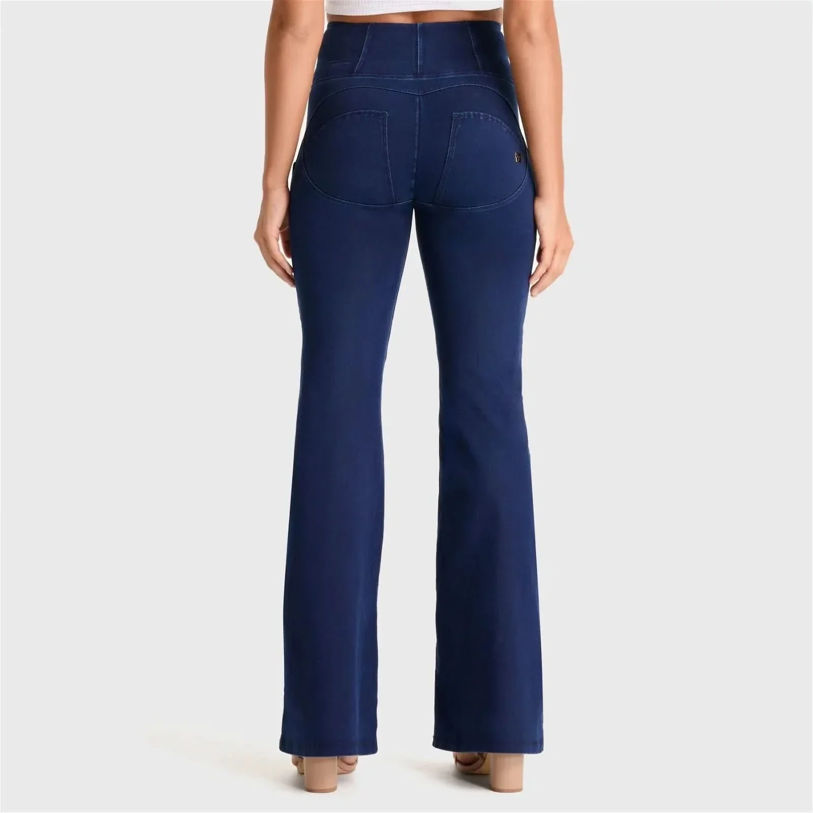 WRUP Denim - High Waisted - Super Flare - Dark Blue + Blue Stitching - Image 3