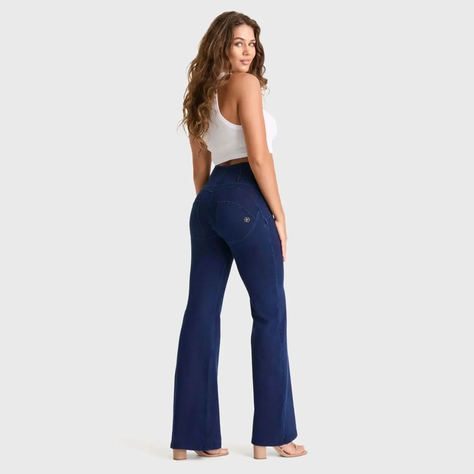 WRUP Denim - High Waisted - Super Flare - Dark Blue + Blue Stitching - Image 5