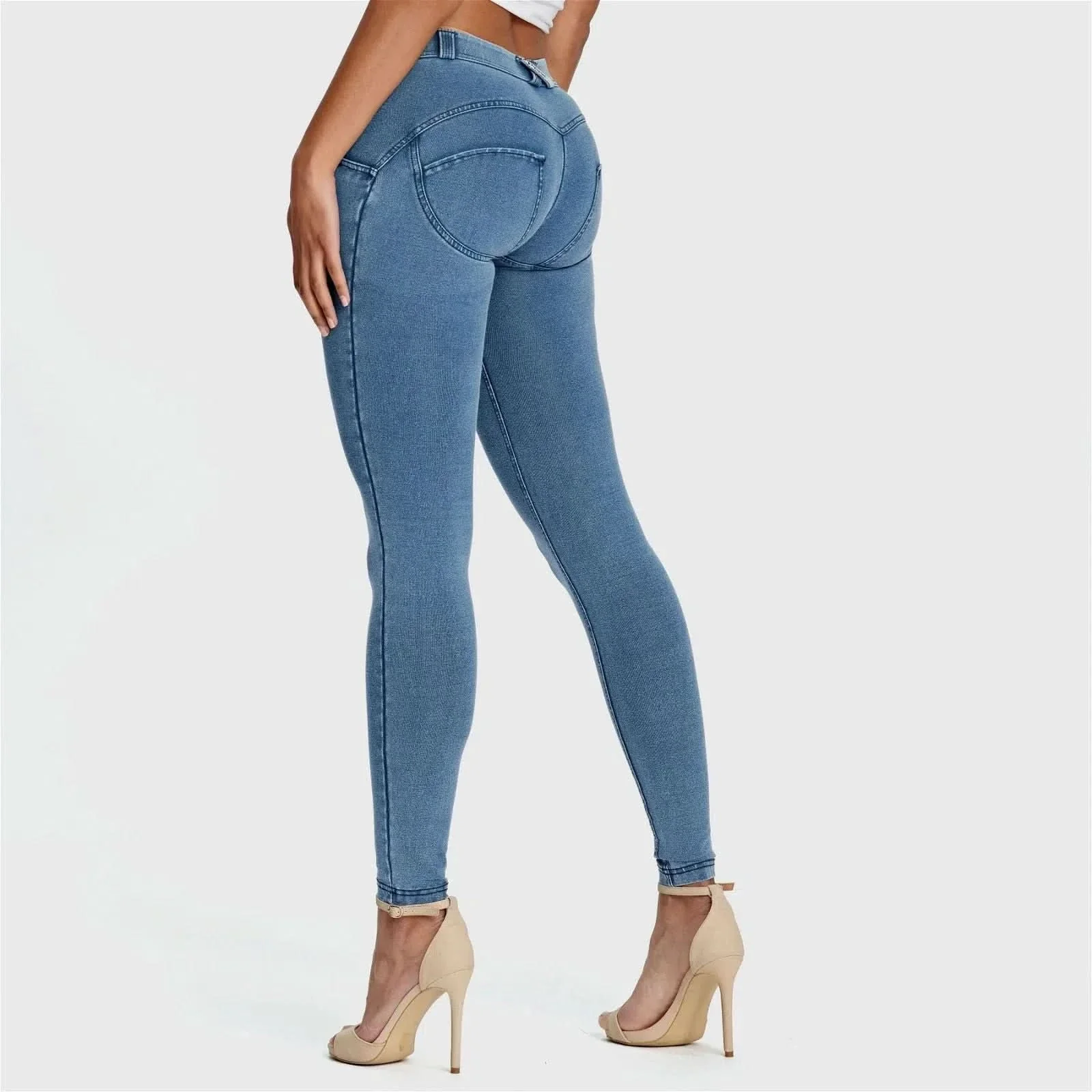 WRUP Denim - Mid Rise - Ankle Length - Light Blue + Blue Stitching - Image 4