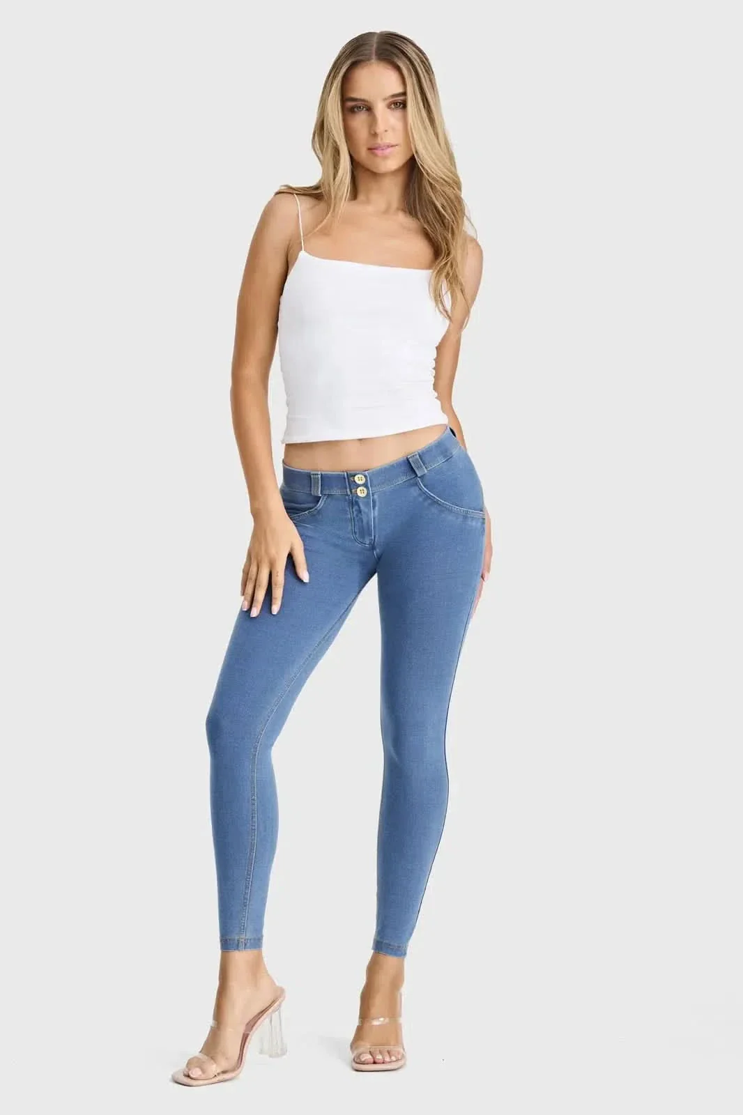 WRUP Denim - Low Rise - Full Length - Light Blue + Yellow Stitching - Image 4