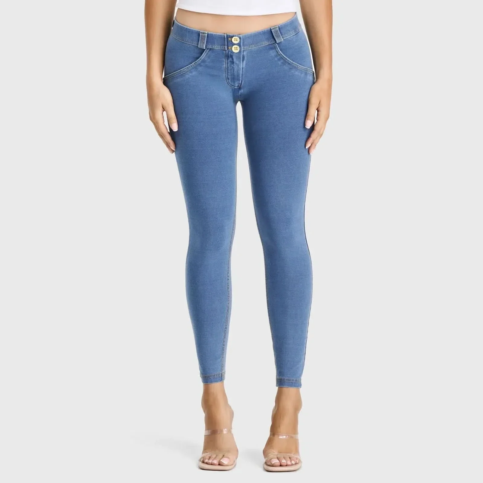 WRUP Denim - Low Rise - Ankle Length - Light Blue + Yellow Stitching - Image 3