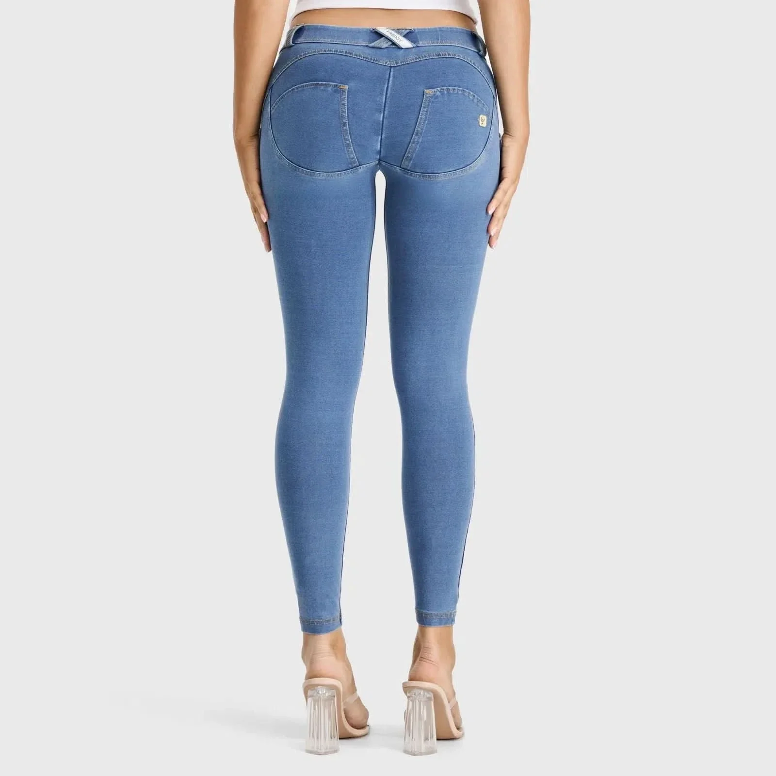 WRUP Denim - Low Rise - Ankle Length - Light Blue + Yellow Stitching - Image 4