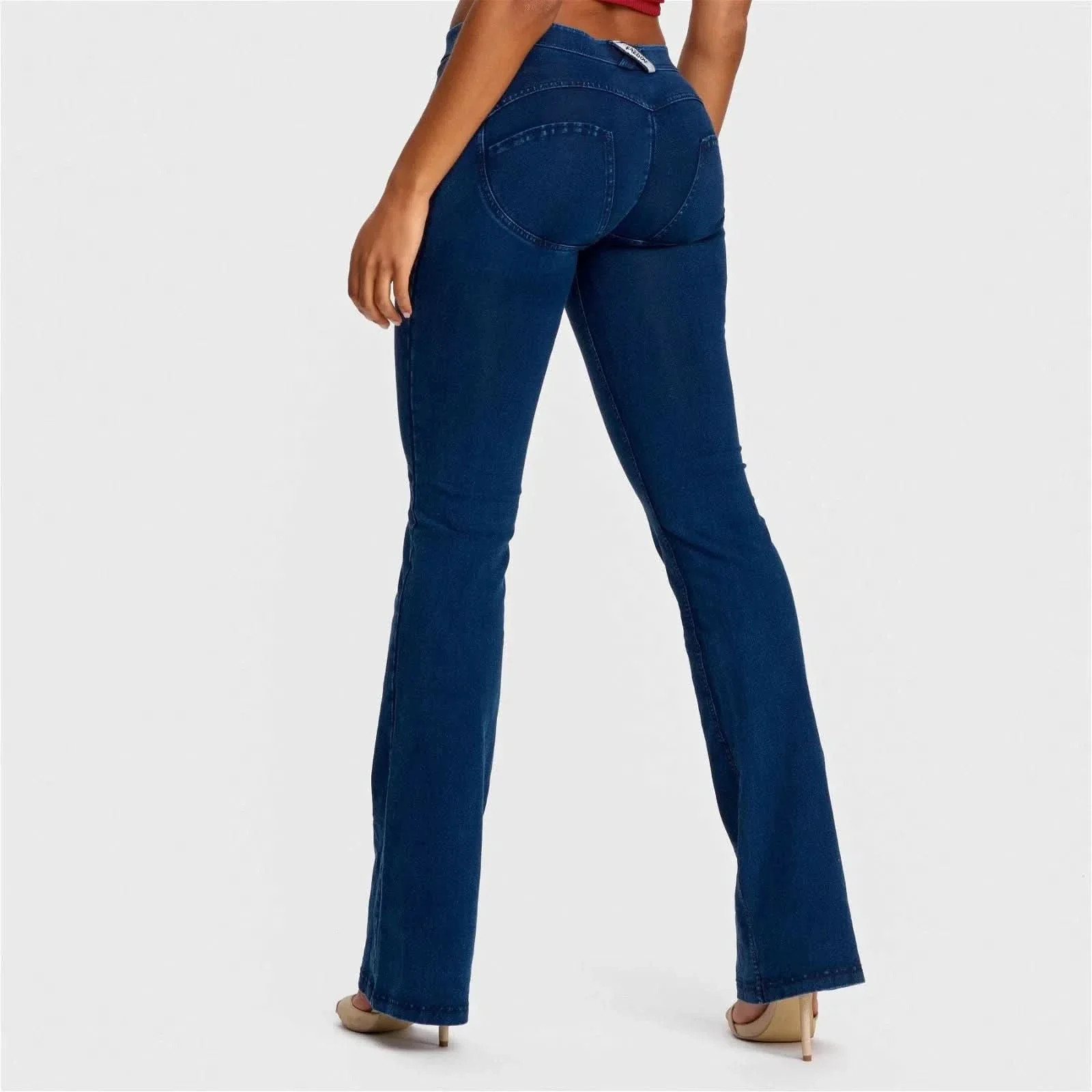 WRUP Denim - Mid Rise - Bell Bottom Flare - Dark Blue + Blue Stitching - Image 3
