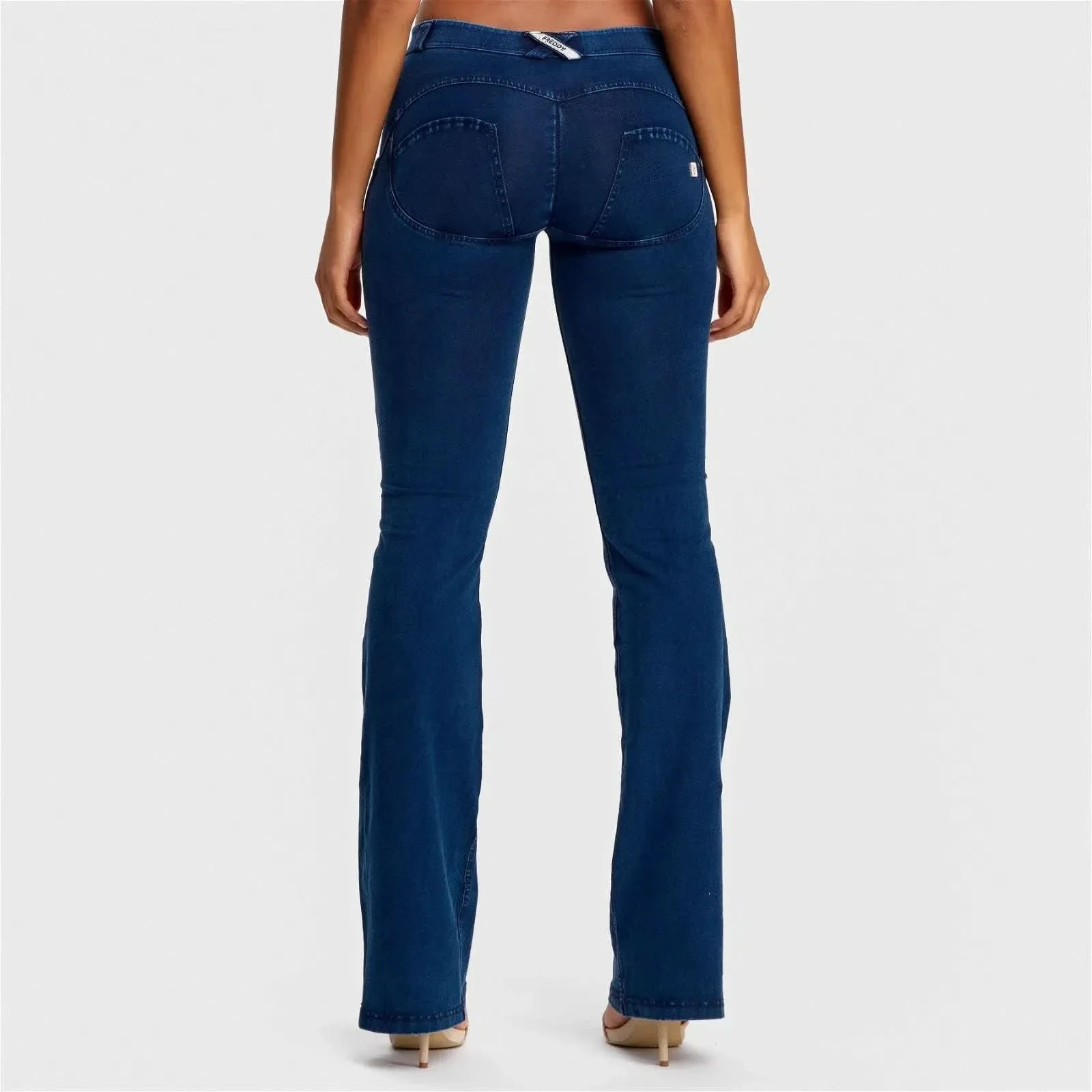 WRUP Denim - Mid Rise - Bell Bottom Flare - Dark Blue + Blue Stitching - Image 4