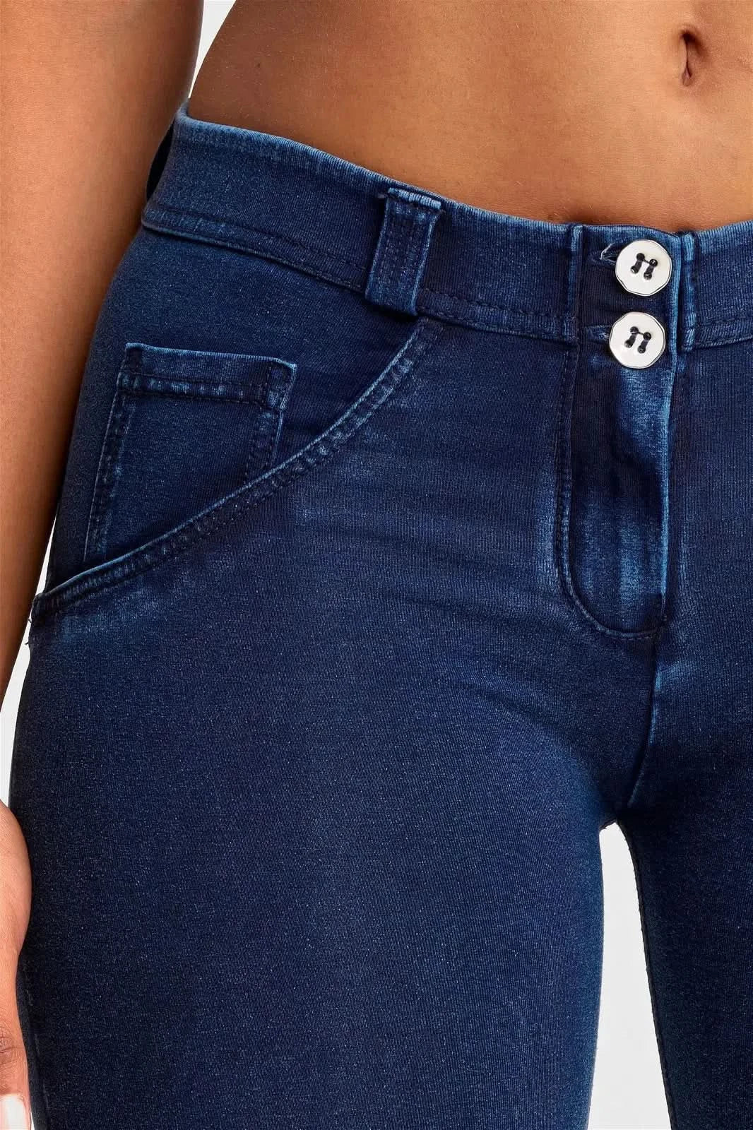 WRUP Denim - Mid Rise - Bell Bottom Flare - Dark Blue + Blue Stitching - Image 8